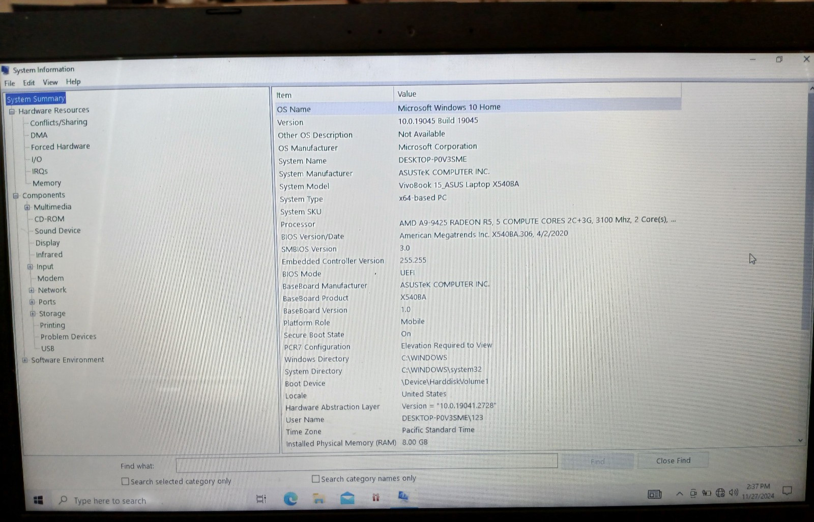 ASUS X540B – Please see picture for full details