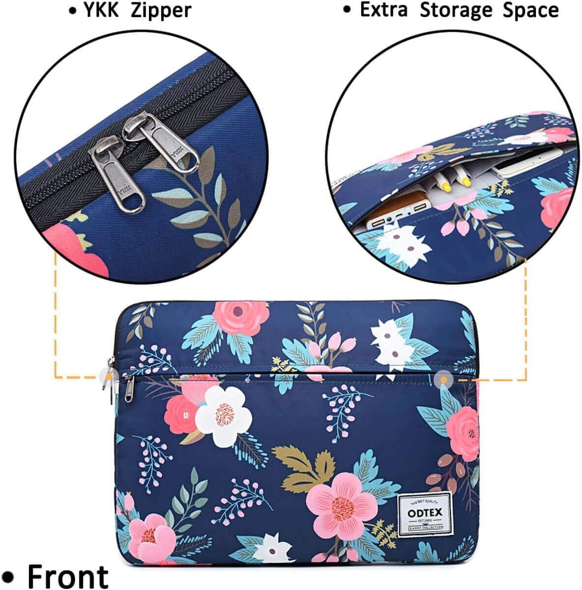 Navy Floral Laptop Sleeve Case for 15.6 inch Dell, Samsung, MacBook Pro 16 inch