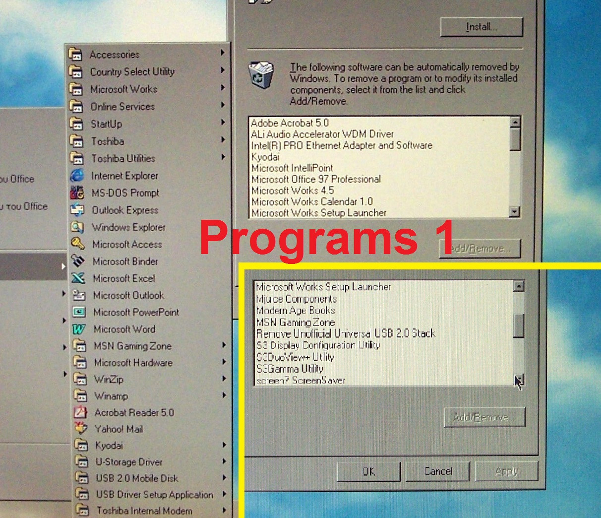 Win 98 Toshiba S-2800 Intel 650 MHz, 96MB, 4GB, Floppy, Parallel, Dos Νο cds ibm
