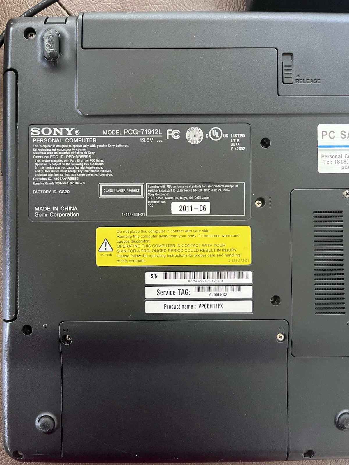 Sony VAIO PCG-71912L 15.5″ Laptop w/ Charger – Fully Functional