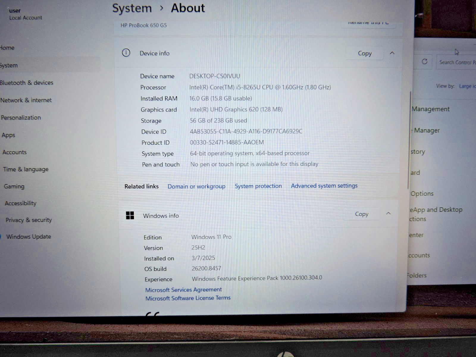 HP ProBook 650 G5 | i5-8265U @1.60 | 16GB RAM | 256GB M.2 | Win. 11 PRO + Xtras
