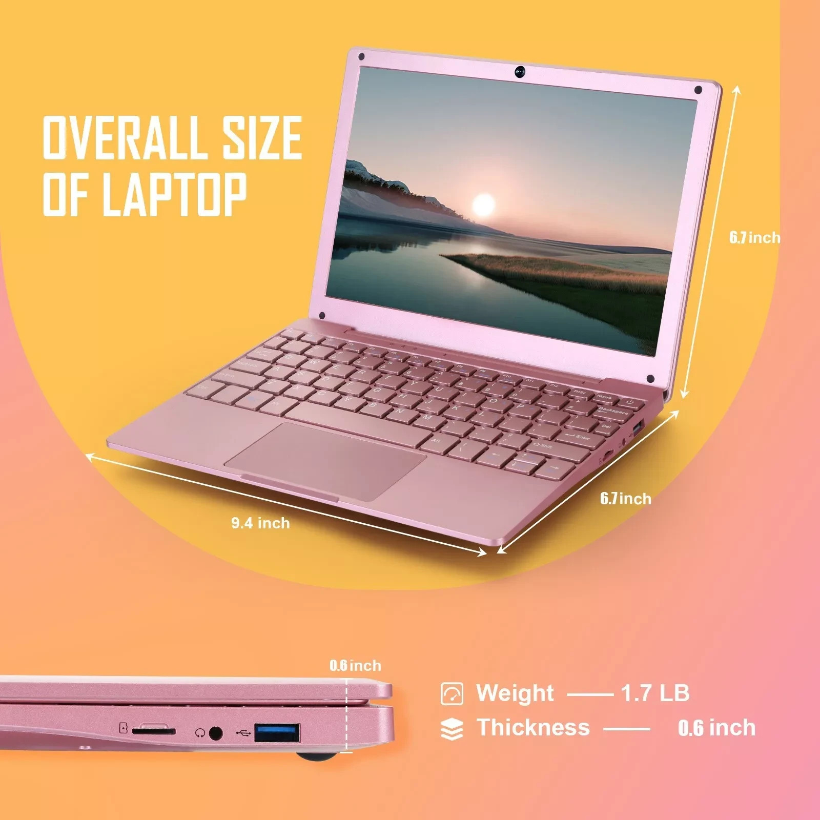 Mini 10” Laptop Windows 11 Notebook 8GB RAM+128GB ROM Intel Celeron Quad-Core