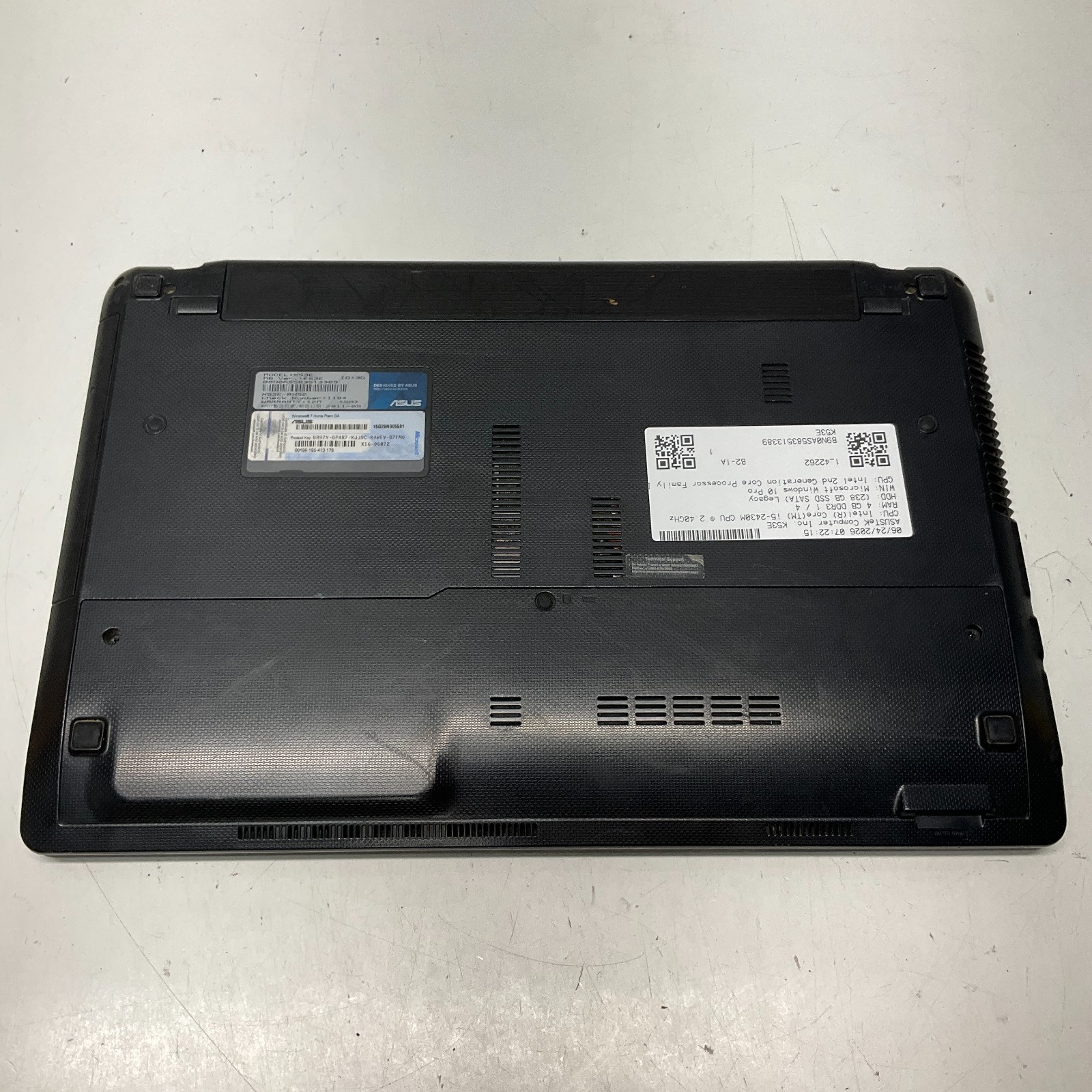 Asus K53E Laptop Intel Core i5-2430M 2.4GHz 4GB 250GB SSD Windows 10 Pro Laptop