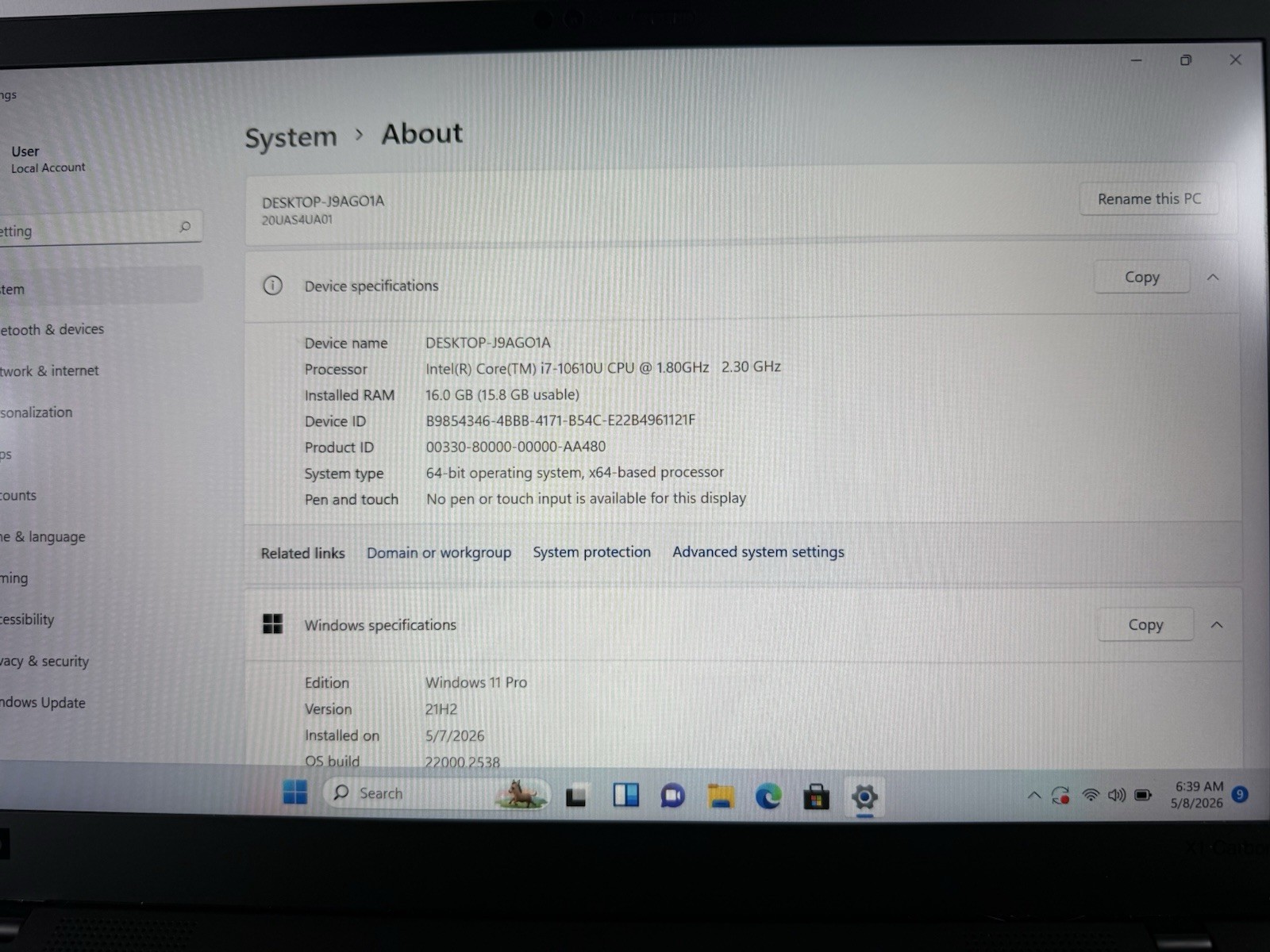 Lenovo ThinkPad X1 Carbon Gen 8 14″ i7-10610U 1.8Ghz 16GB RAM 512GB SSD WIN 11