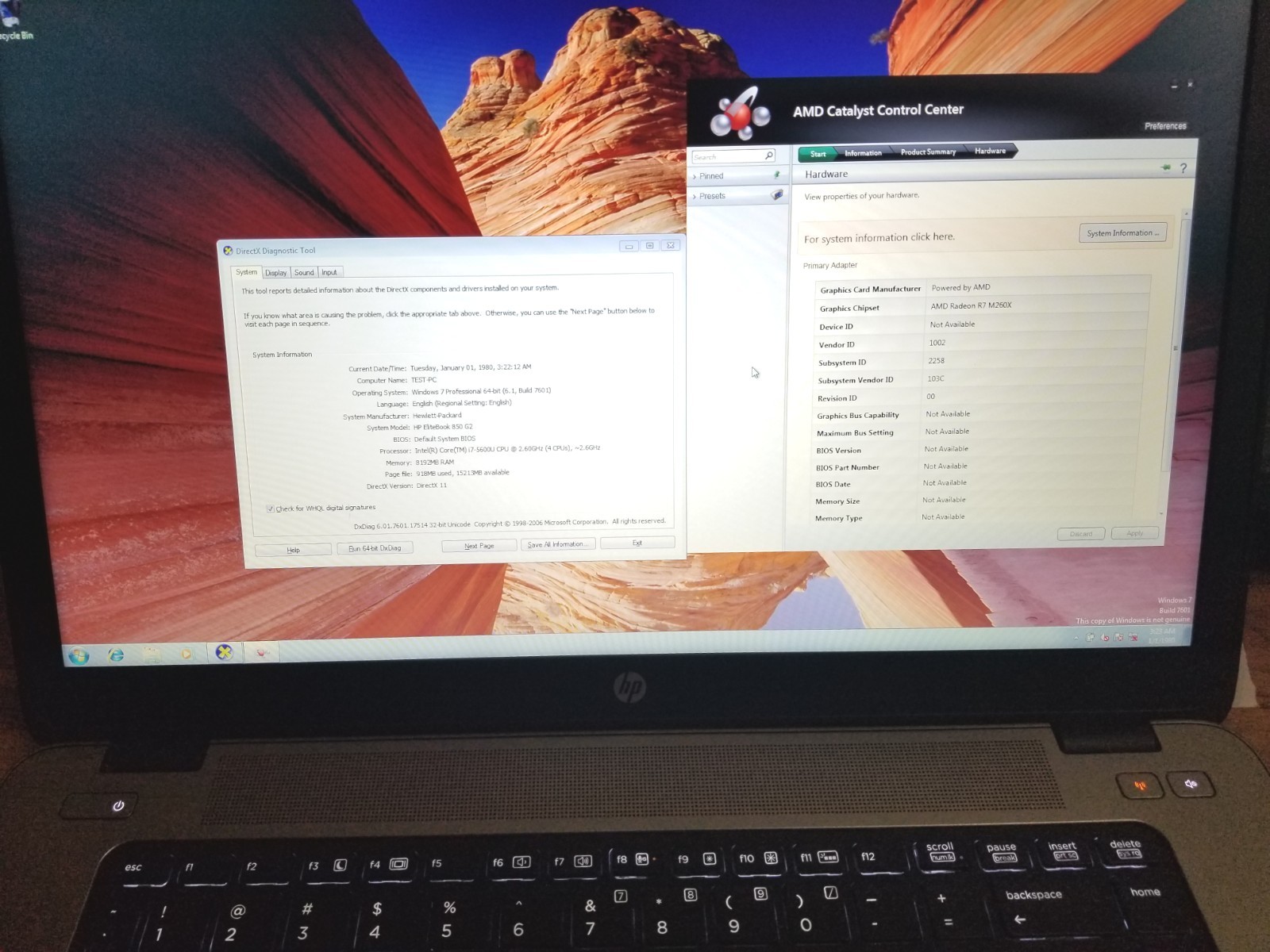 HP EliteBook 850 G2 i7-5600U 128GB SSD 8GB RAM Battery AC Radeon R7 M260X No OS