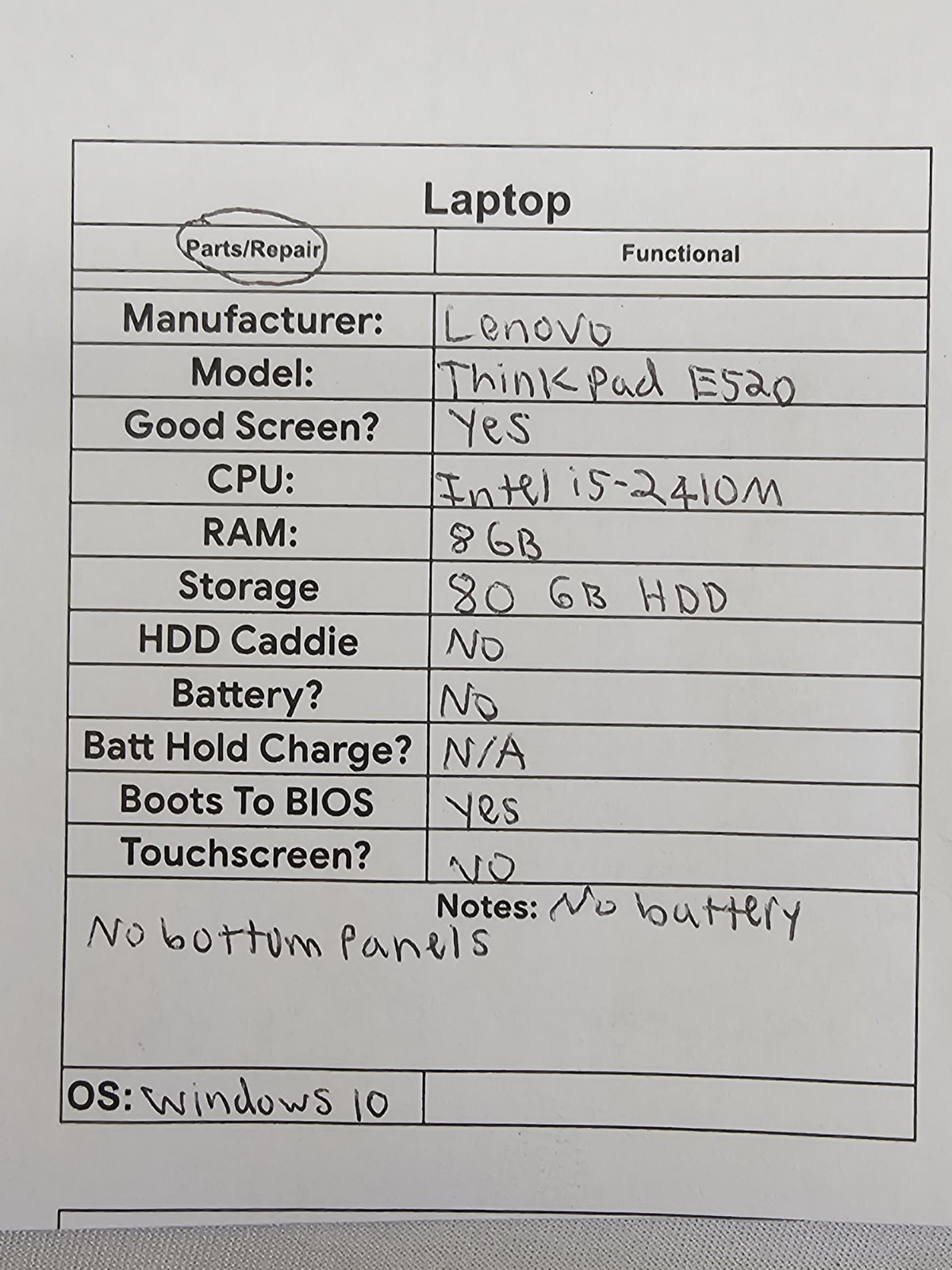 Lenovo ThinkPad E520 Laptop – i5-2410M – 8GB RAM – 80GB HDD – NO BATT READ DESC.