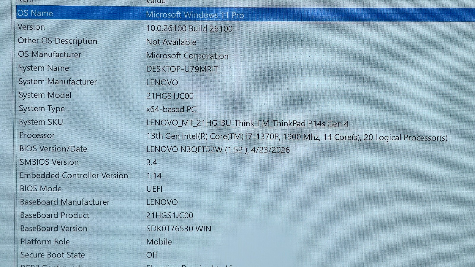 Lenovo ThinkPad P14S Gen 4 Intel i7-1370P 32GB RAM 1TB 14″ FHD – Touch