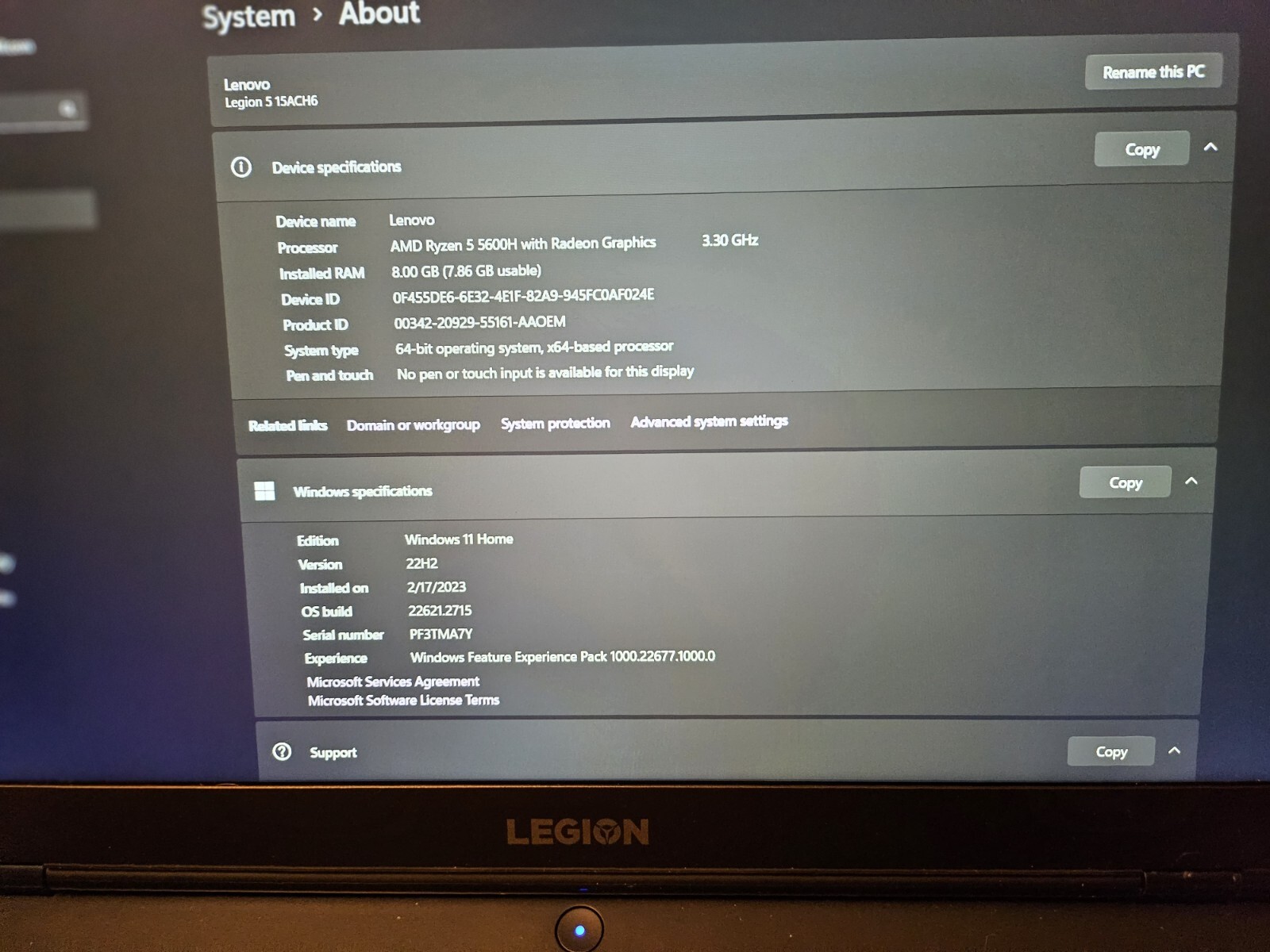 Legion 5 15.6″, Ryzen 5 5600H, GeForce RTX 3050 Ti, 8GB RAM, 512GB SSD