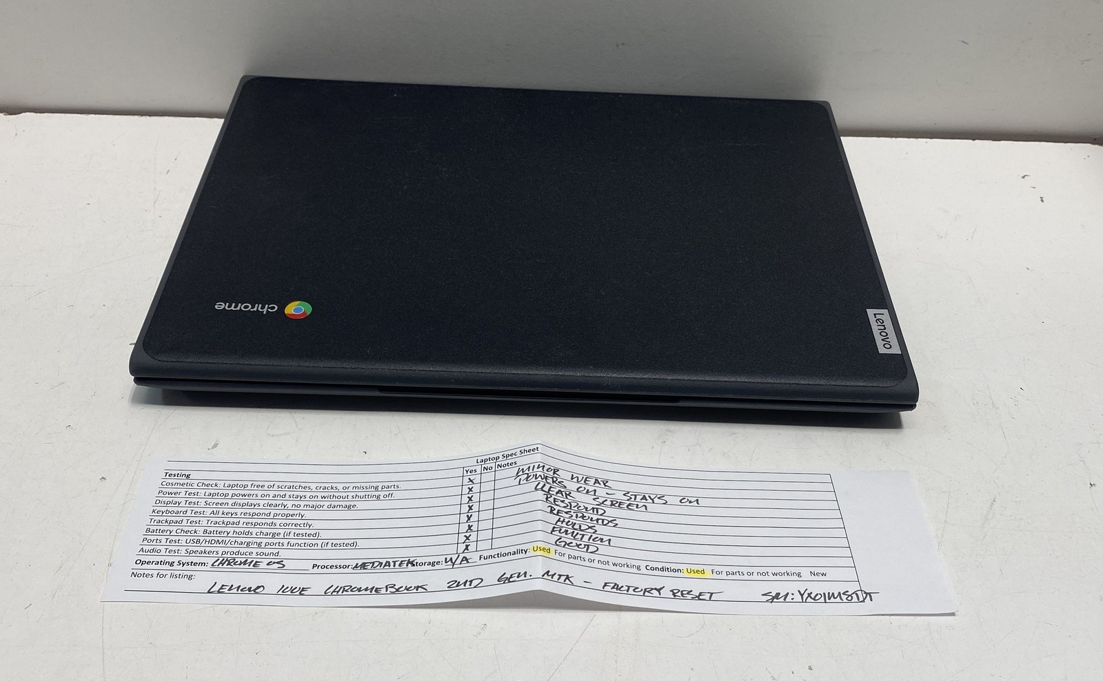 Lenovo 100e Chromebook 2nd Gen MTK 81QB Laptop Chrome OS Tested Factory Reset