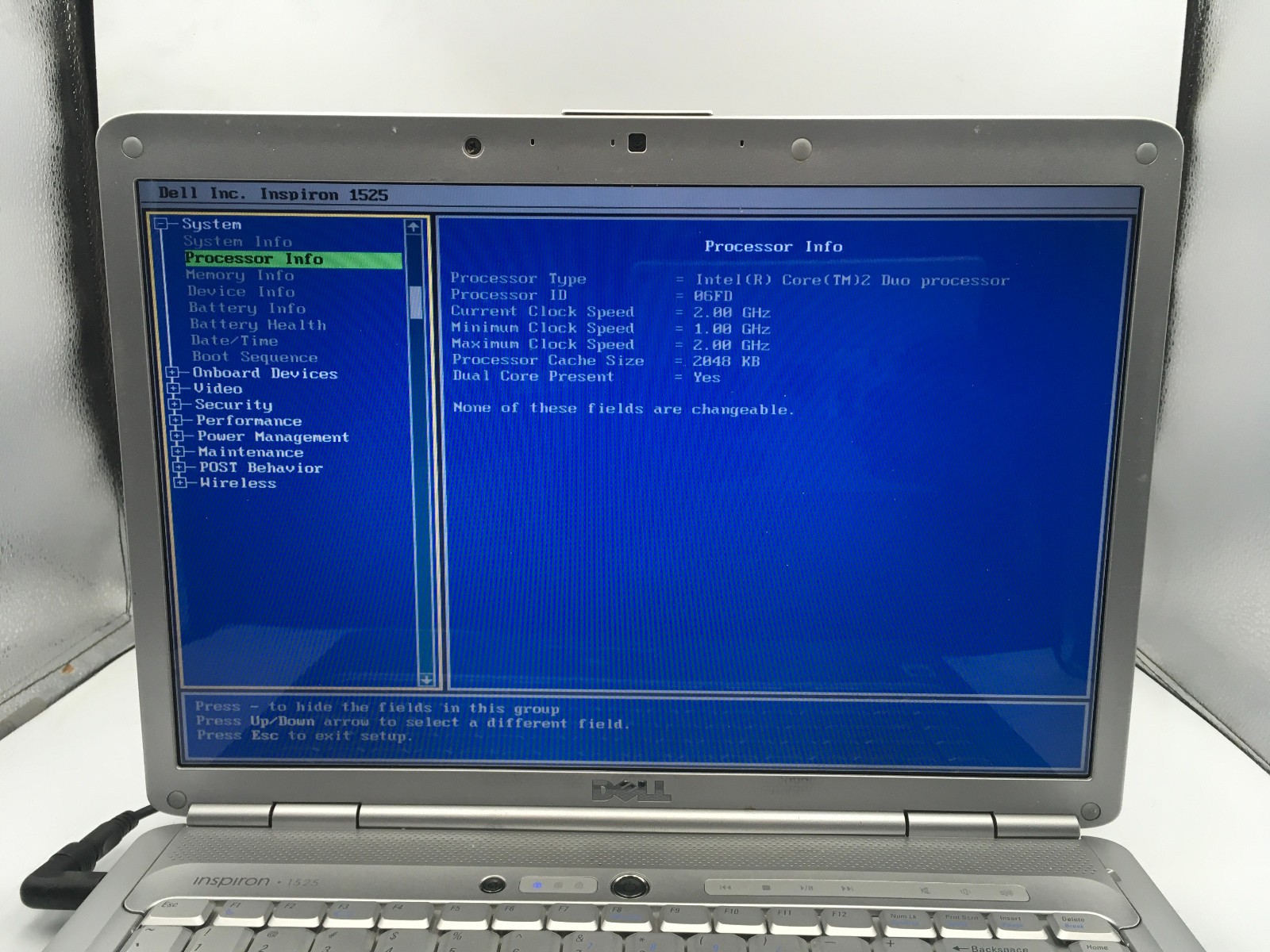 DELL INSPIRON 1525 – BOOTS TO BIOS – INTEL CORE 2 DUO – 3GB RAM – 15″ – READ -BB