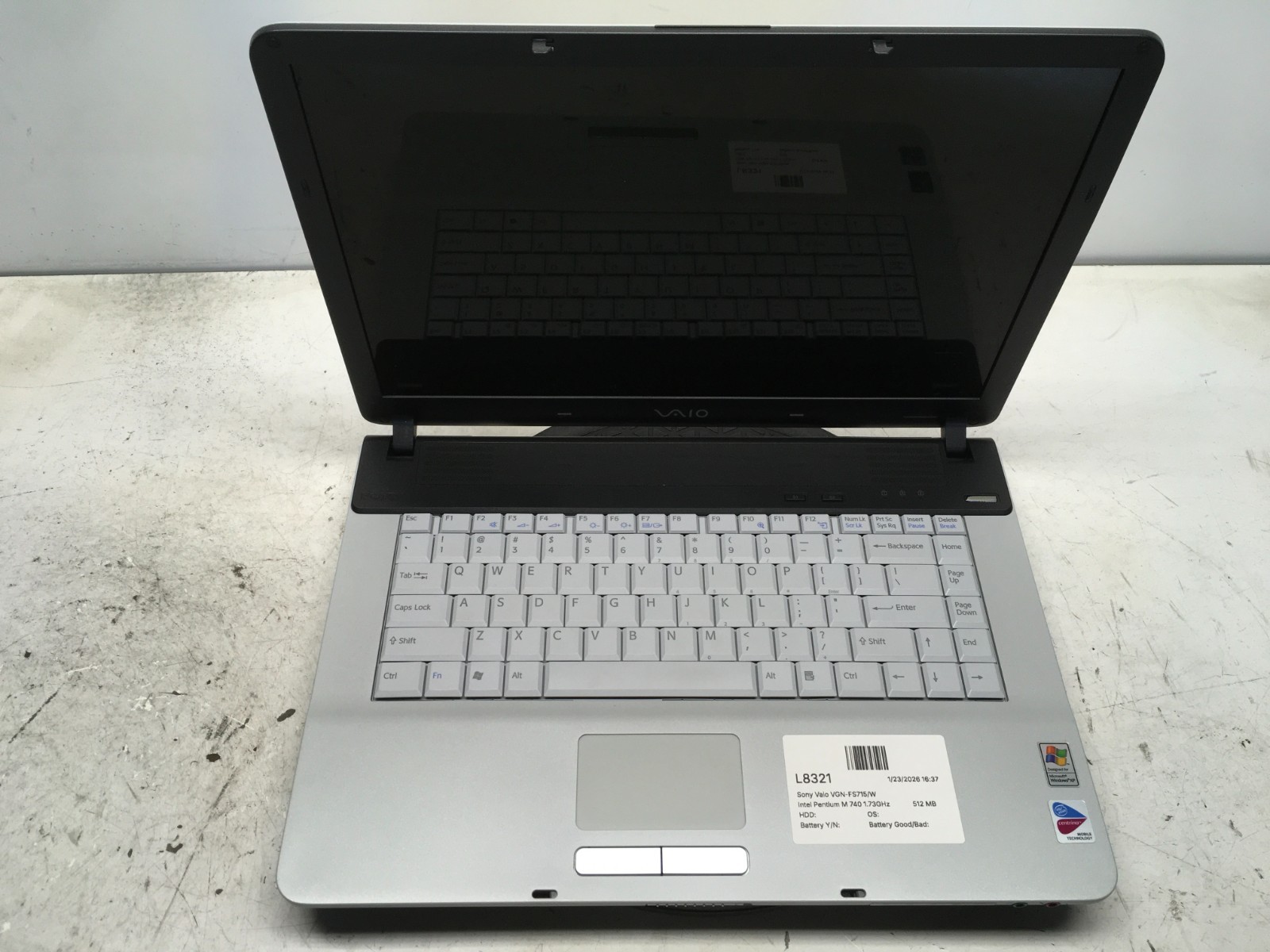 Sony Vaio VGN-FS715/W Intel Pentium M 740 1.73GHz 512 MB NO HDD