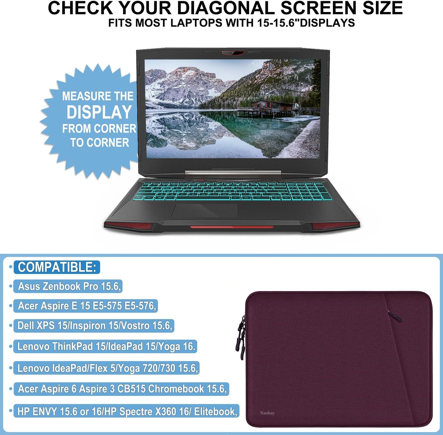 15.6 inch Laptop Sleeve, Shockproof Protective Computer Sleeve Cover for MacBook