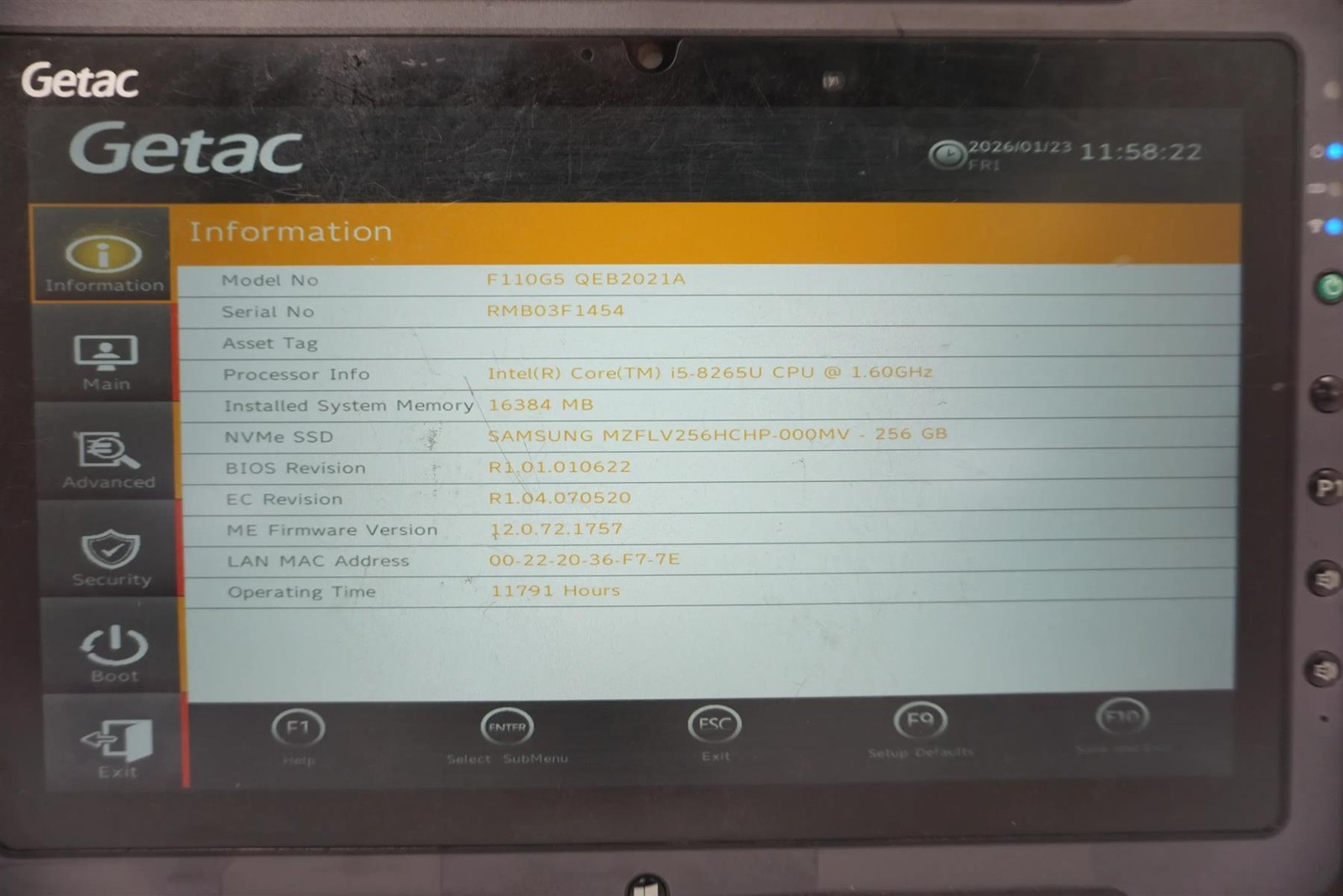 Getac F110 G5 11.6″ FHD Touch Core i5-8265U 1.60GHz 16GB 256GB SSD Tablet