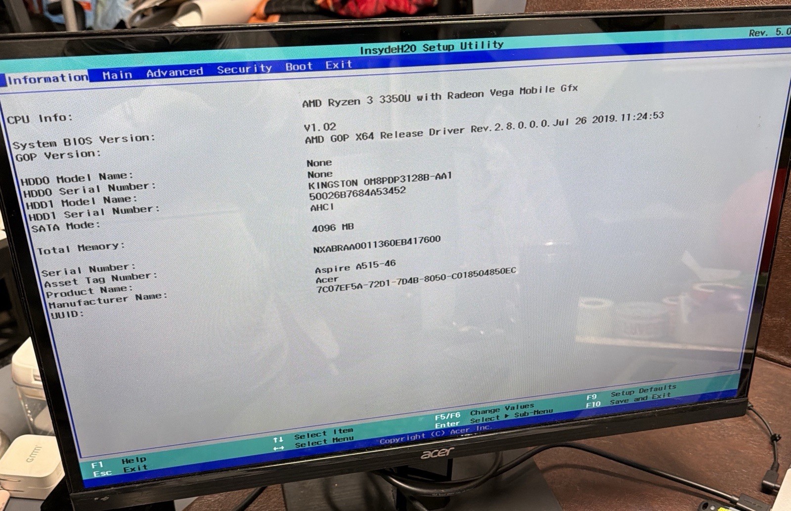 Damaged Screen Acer Aspire 5 15.6″ 128GB SSD, AMD Ryzen 3 3350U, 2.1GHz, 4GB RAM