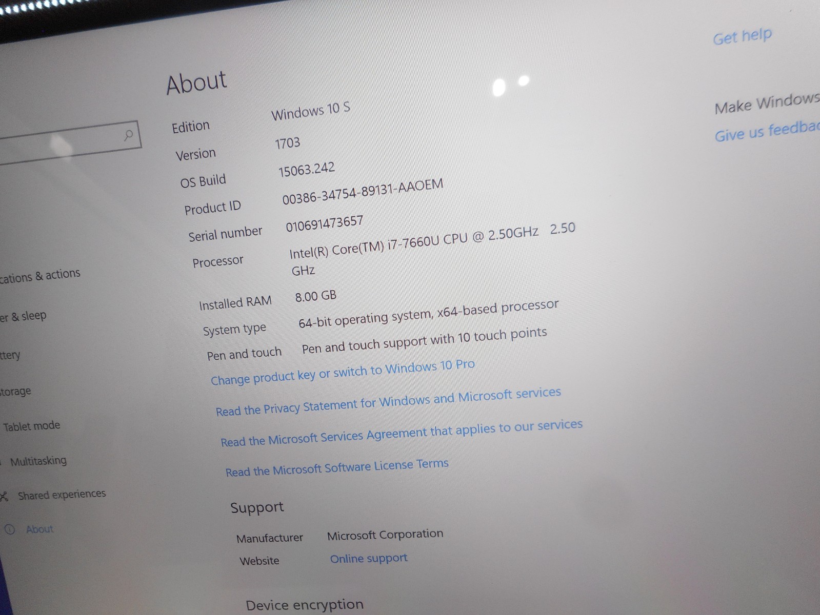 Microsoft Surface Laptop 1769 i7-7660U 2.50GHz 8GB RAM 256GB SSD win 10 pro