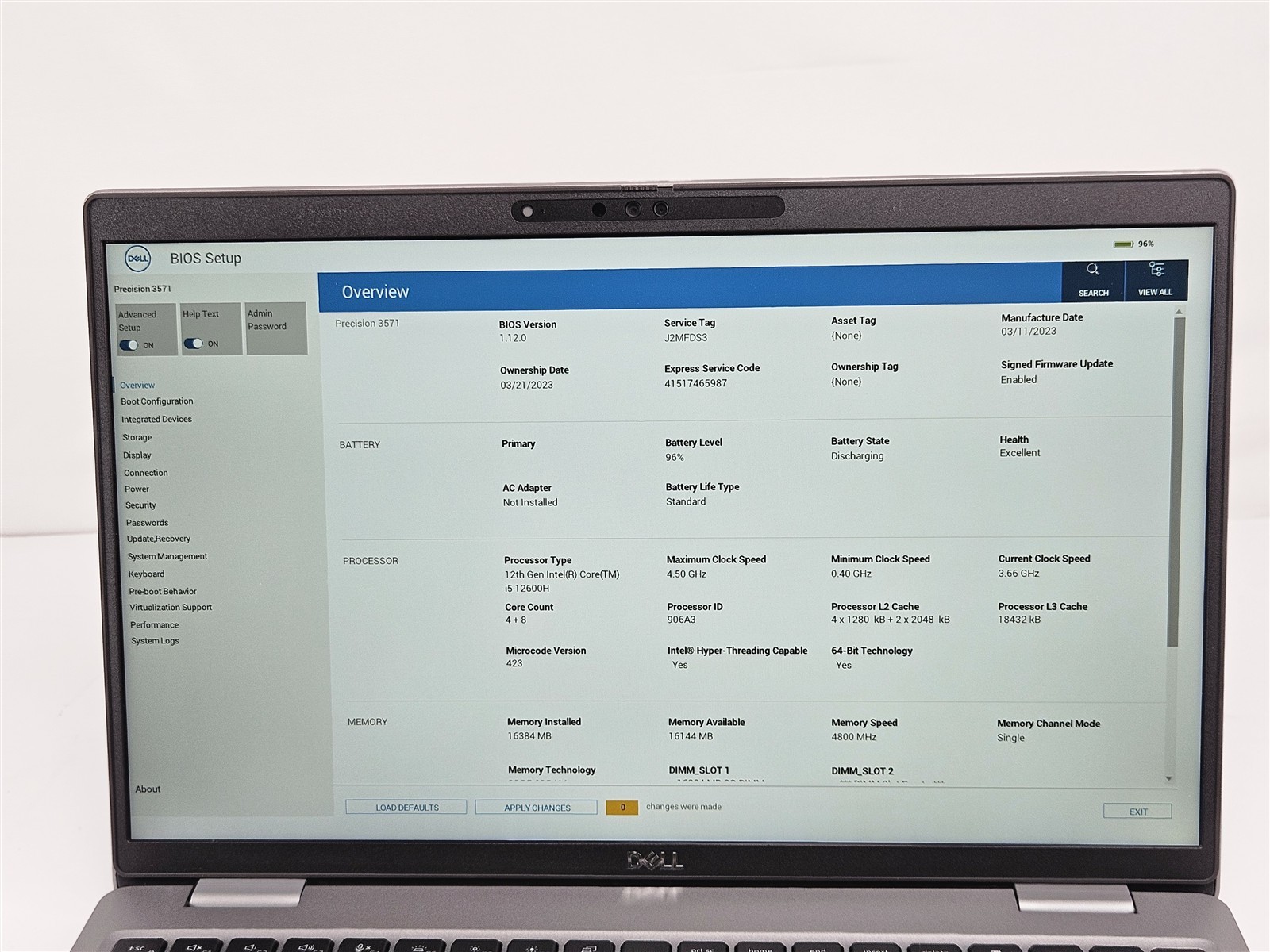 Dell 3571 Precision i5-12600H 15.6″ 16GB 256GB SSD Touchscreen Backlit KB