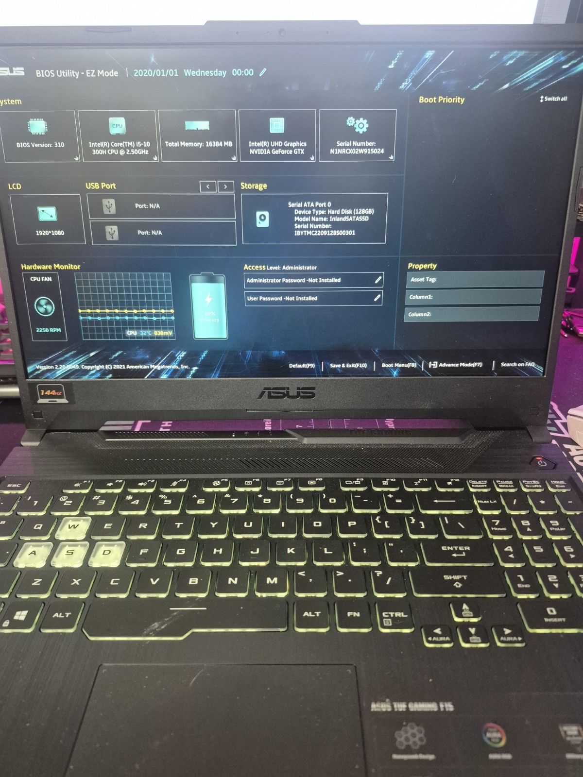 BAD GPU | ASUS TUF F15, Intel i5-10300H, GTX1650, NO SSD, 16GB RAM D2
