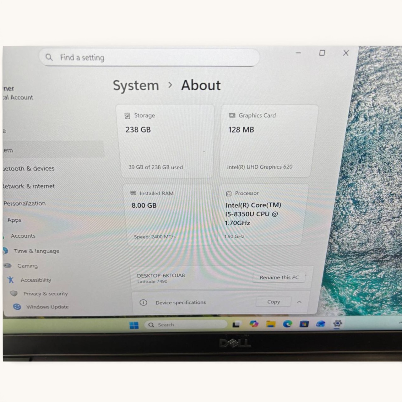 Dell Latitude 7490 Laptop i5-8350U 8GB RAM 256GB SSD Win11 + Charger #70