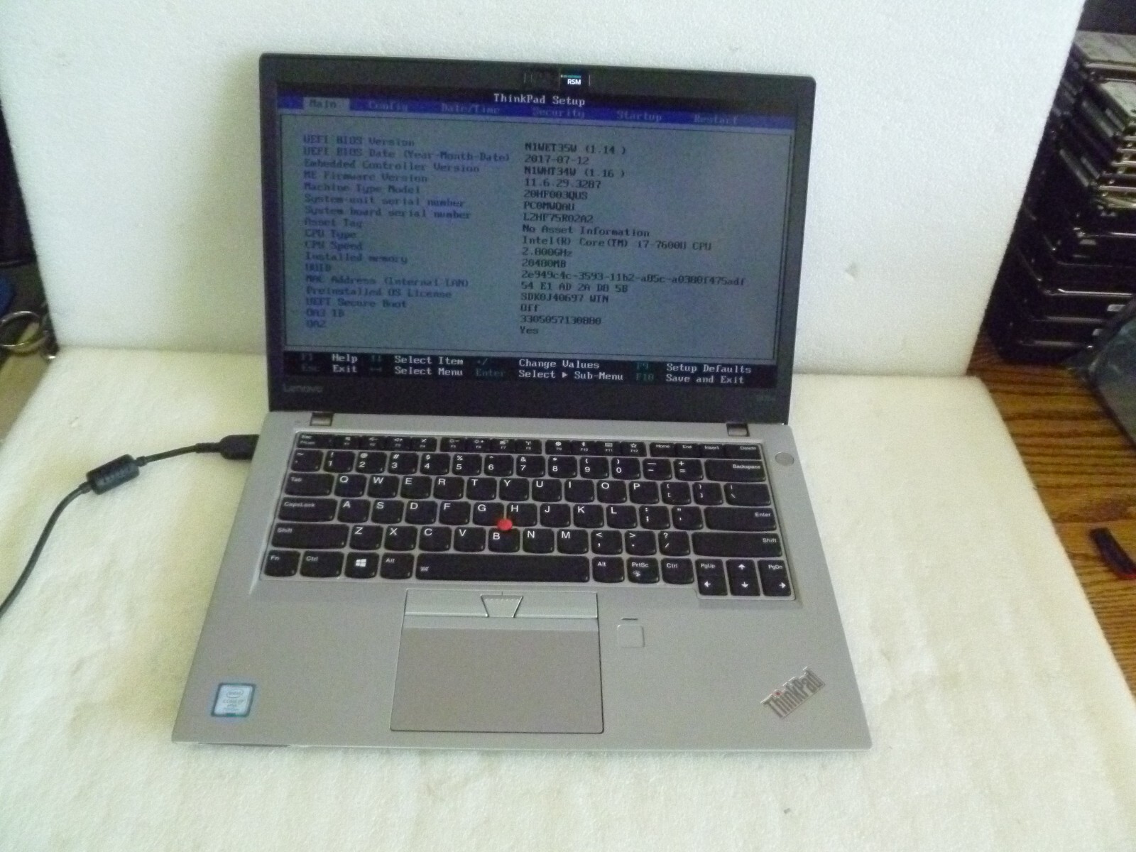 LENOVO T470S INTEL CORE i7-7600U 2.80GHZ 20GB RAM 512 SSD LAPTOP (X391)