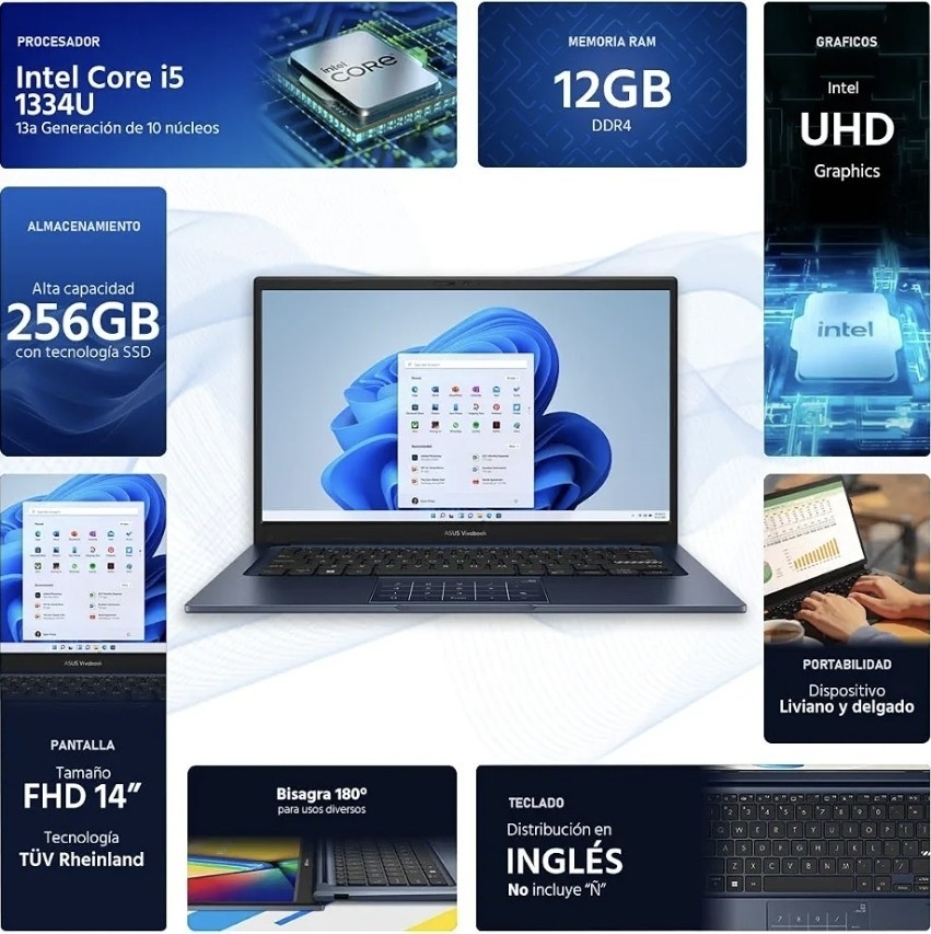Asus Vivobook 14 – FHD – i5-1334U – 12GB RAM – 256GB SSD – Quiet Blue