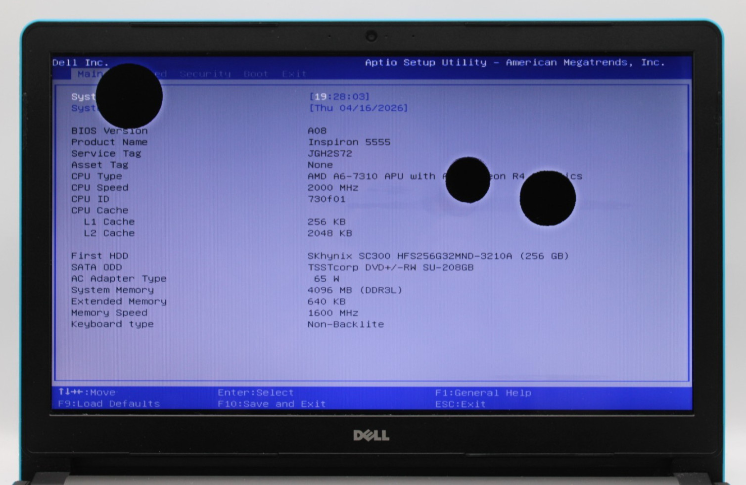 Dell Inspiron 5555 AMD A6-7310@2.0GHz 4GB DDR3 256GB SATA NO OS *USED/TESTED*