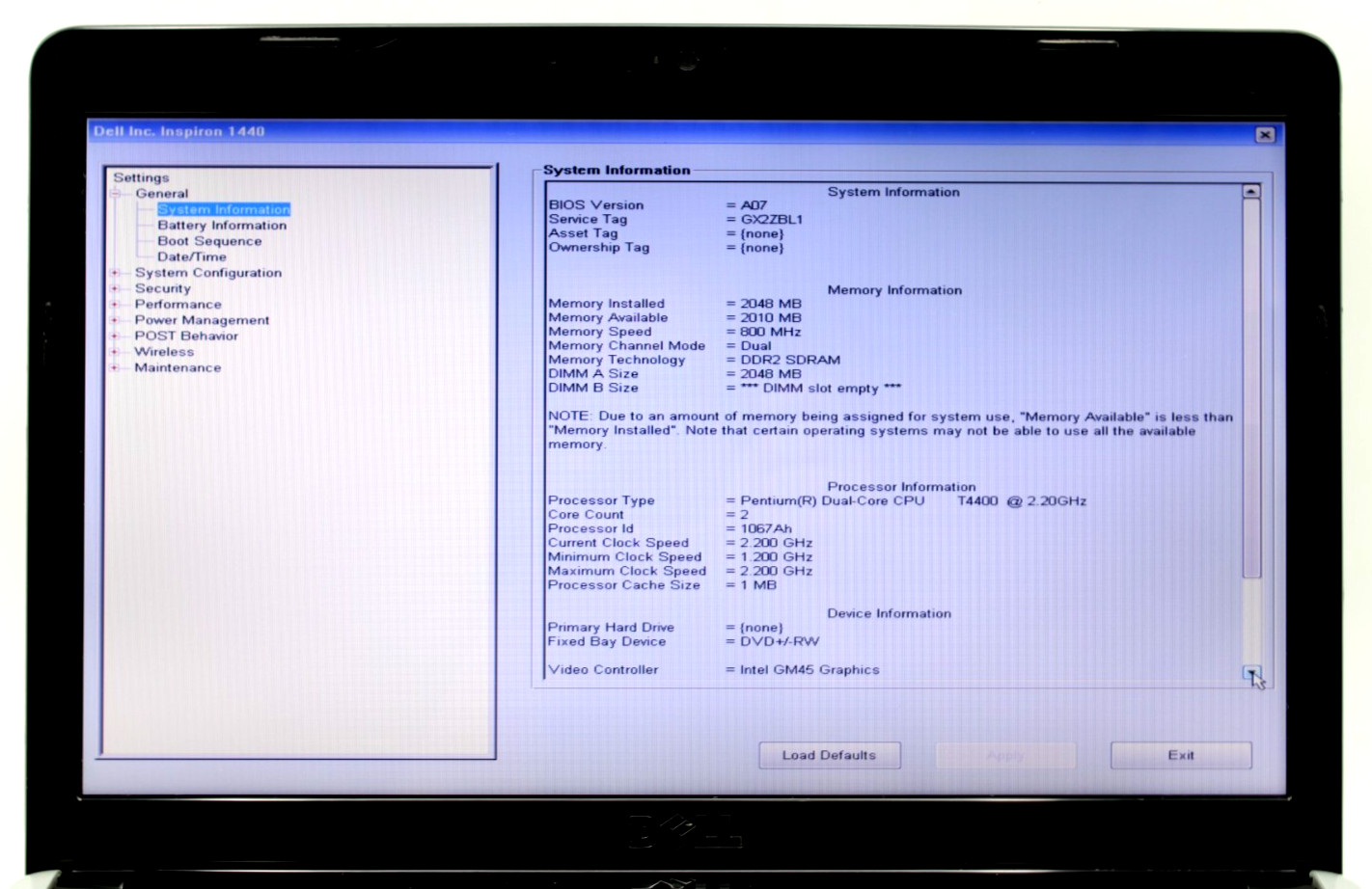 Dell Inspiron 1440 Pentium-T4400@2.2GHz 4GB DDR2 NO STORAGE OR OS *USED/TESTED*