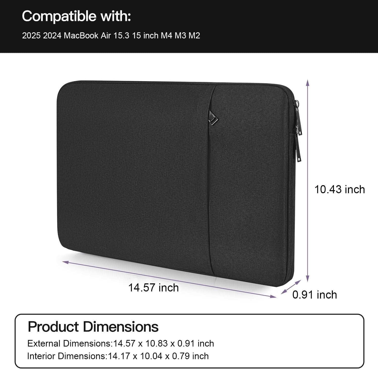 Water-Resistant Sleeve Case for MacBook Air 15 inch with M2 M3 M4 M5 Chips – Bla