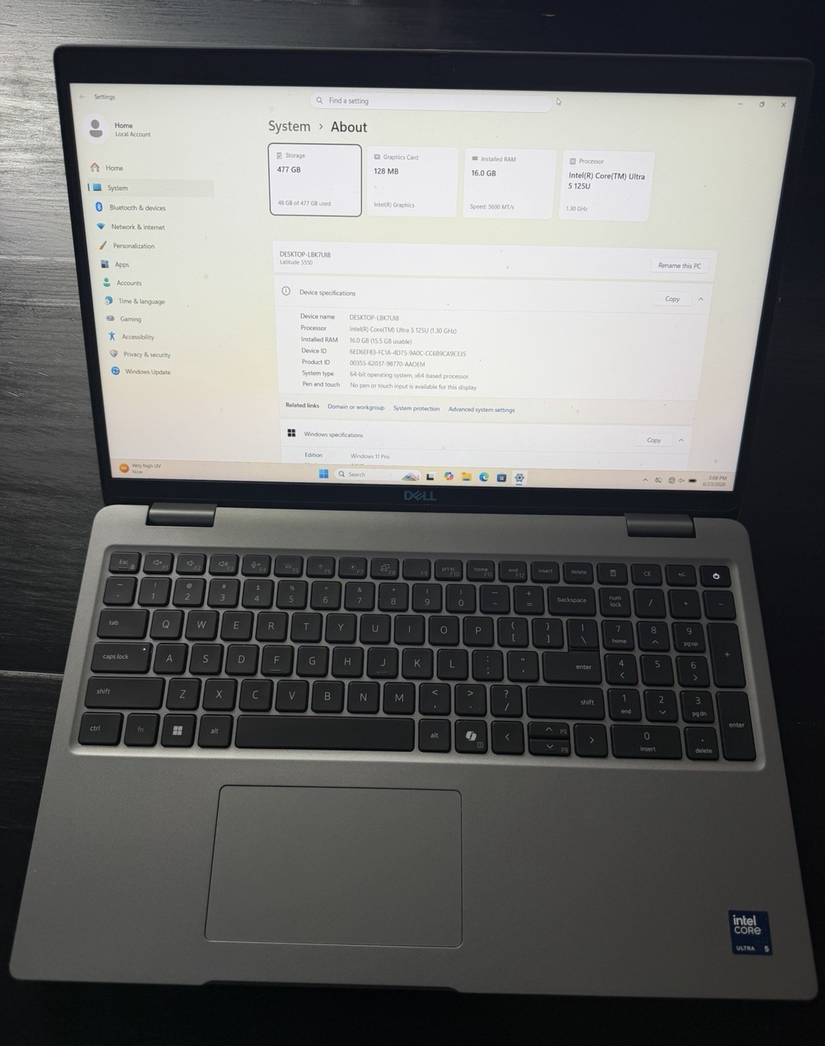 Dell Latitude 5550 Ultra 5 125U 16GB 477GB SSD 15″ W11P Gray