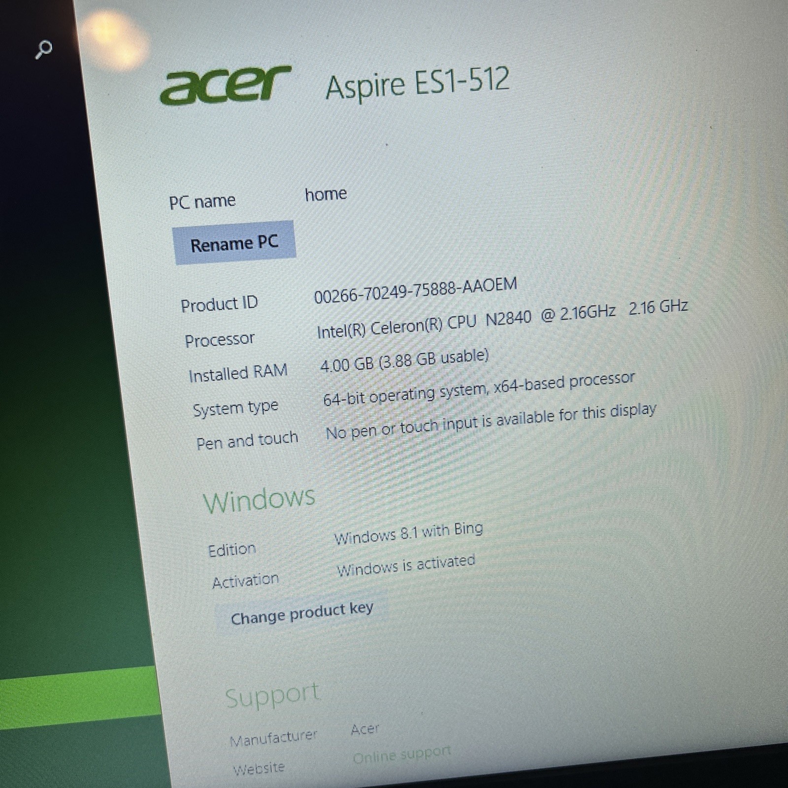 ACER ES1-512 MS2394 Intel Celeron N2840 @ 2.16Ghz, 4GB Ram, 500GB HDD W Charger