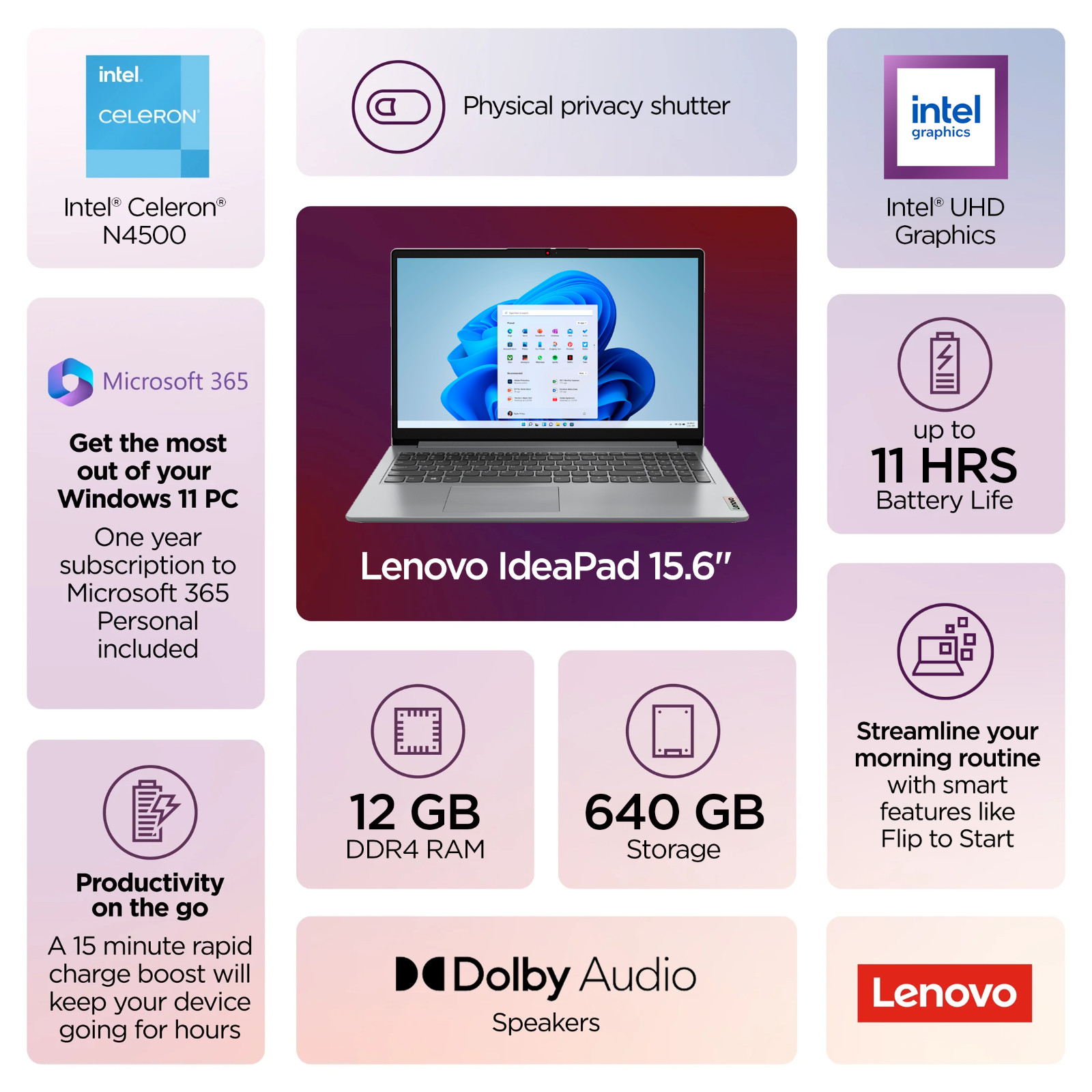 2026 Lenovo IdeaPad Laptop Computer 14″ Slim Intel CPU, 12GB RAM & 640GB Storage