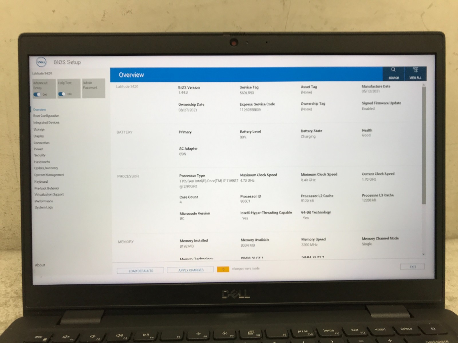 Dell Latitude 3420 / Intel Core i7-1165G7 1.70GHz / 8GB RAM / No SSD