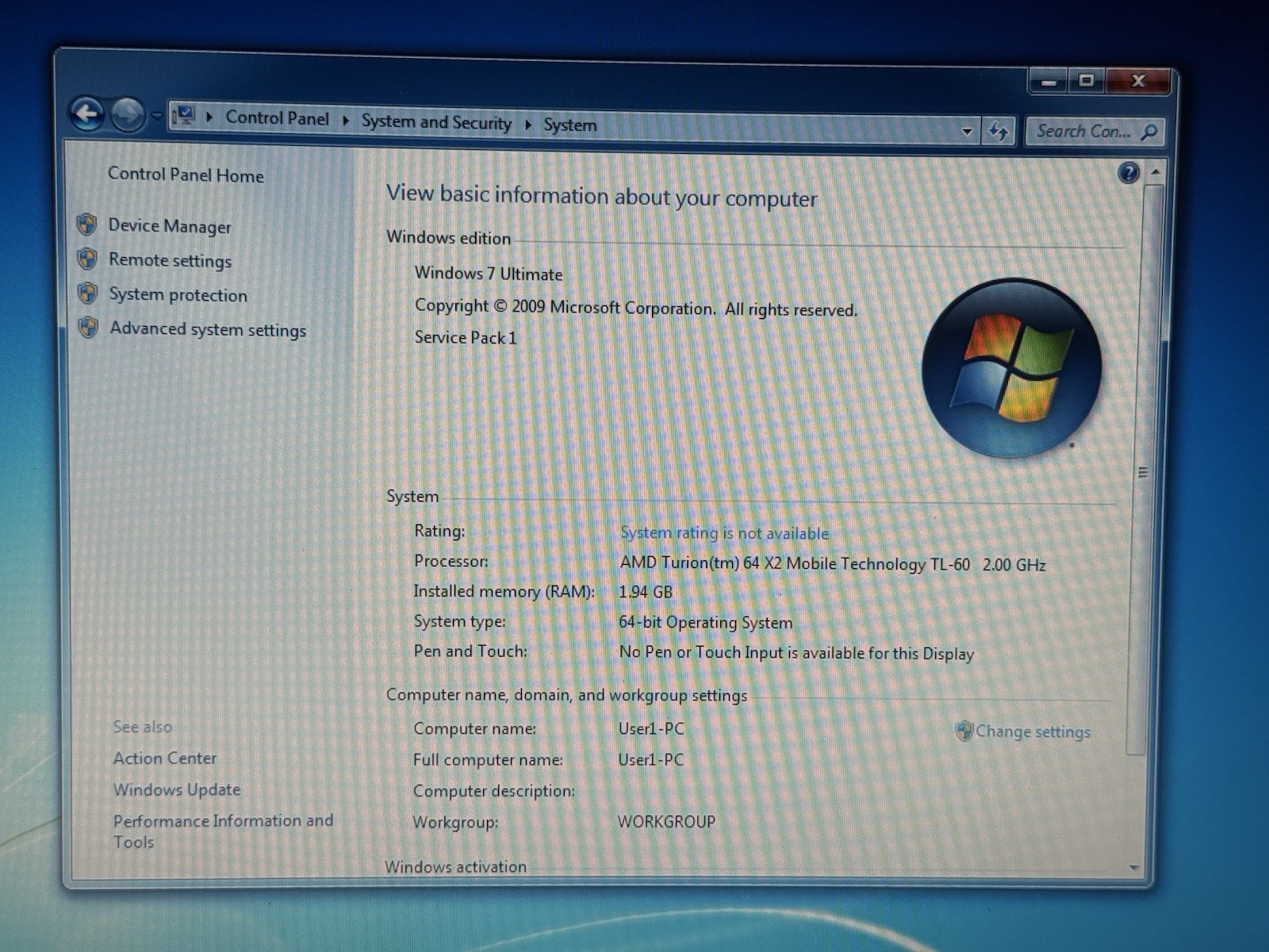 HP Pavilion DV6000 Laptop AMD Turion X2 TL-60 2GHz 2gb RAM 160gb HDD Windows 7