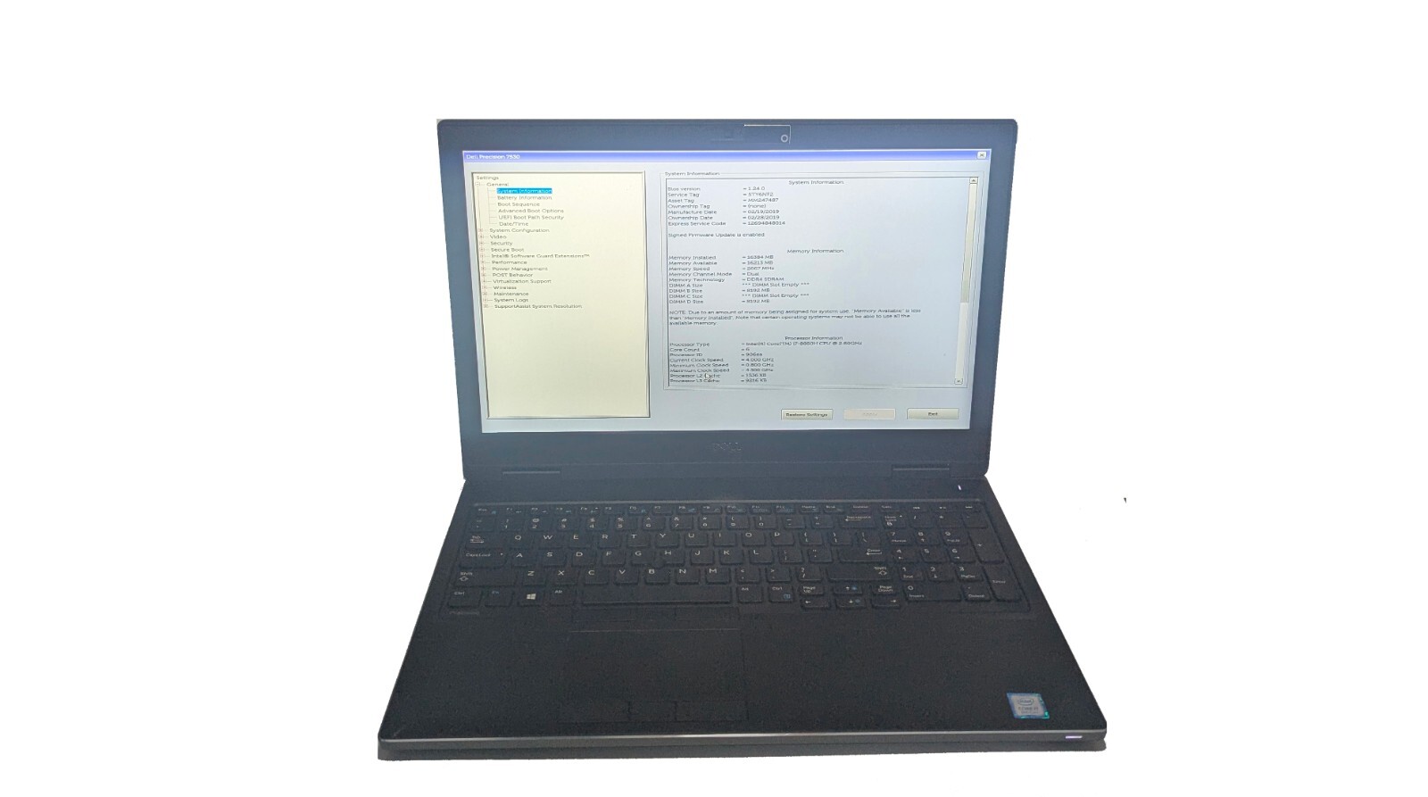 DELL PRECISION 7530 i7 -8850H @ 2.60GHz 16GB RAM No SSD
