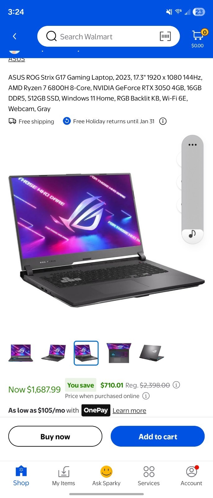 ASUS ROG Strix G17 17.3″ AMD Ryzen 9 7845HX 16GB 512GB RTX 4060