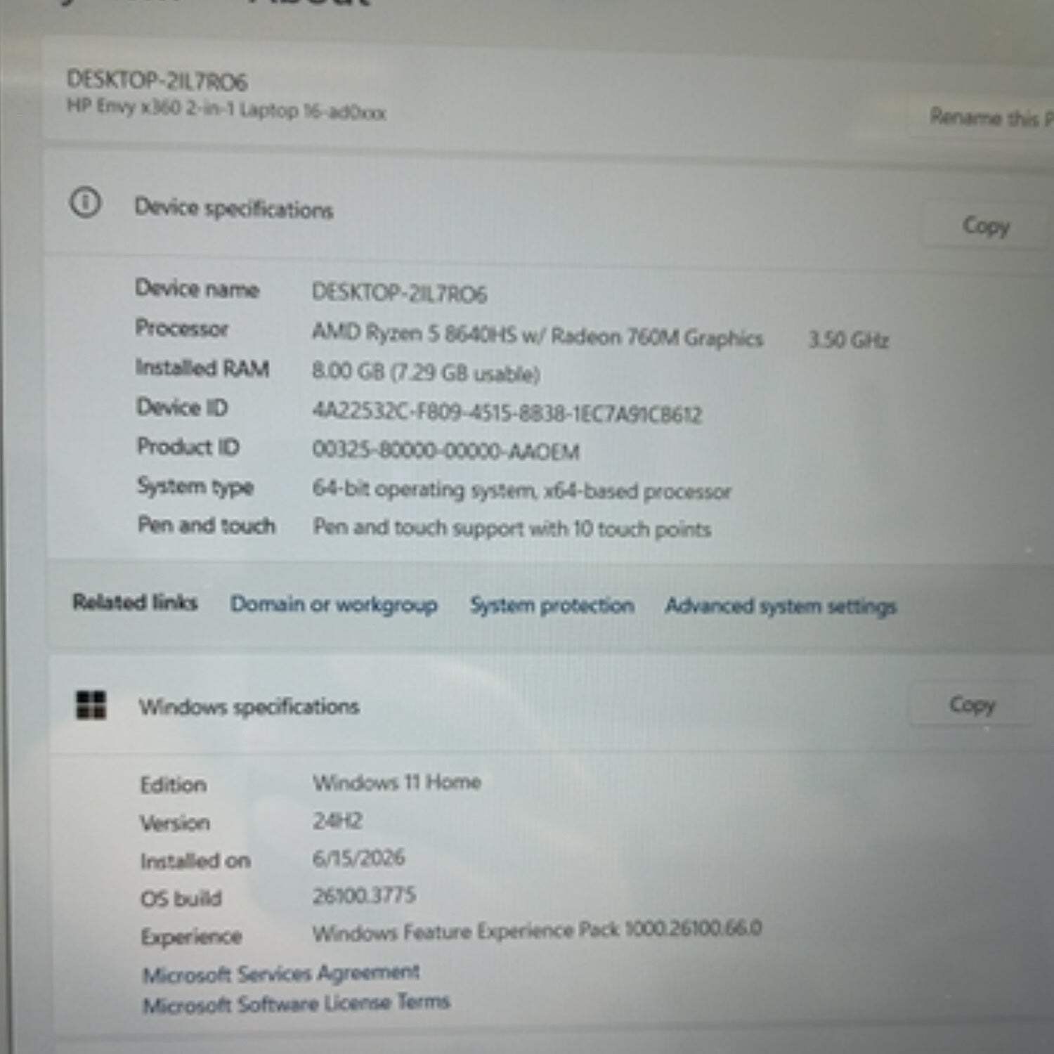 HP Envy x360 16-AD0XXX 16″ Ryzen 5 8640HS 3.5GHz 8GB RAM 512GB SSD