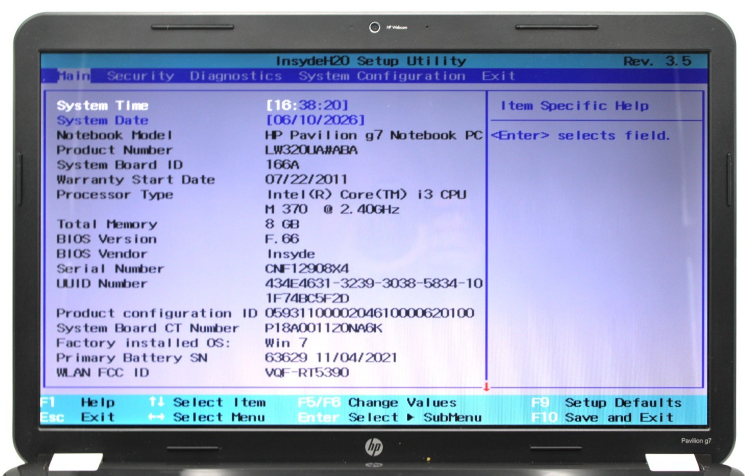 HP Pavilion G7 i3-370M@2.40GHz 8GB DDR3 NO STORAGE OR OS *USED/TESTED*