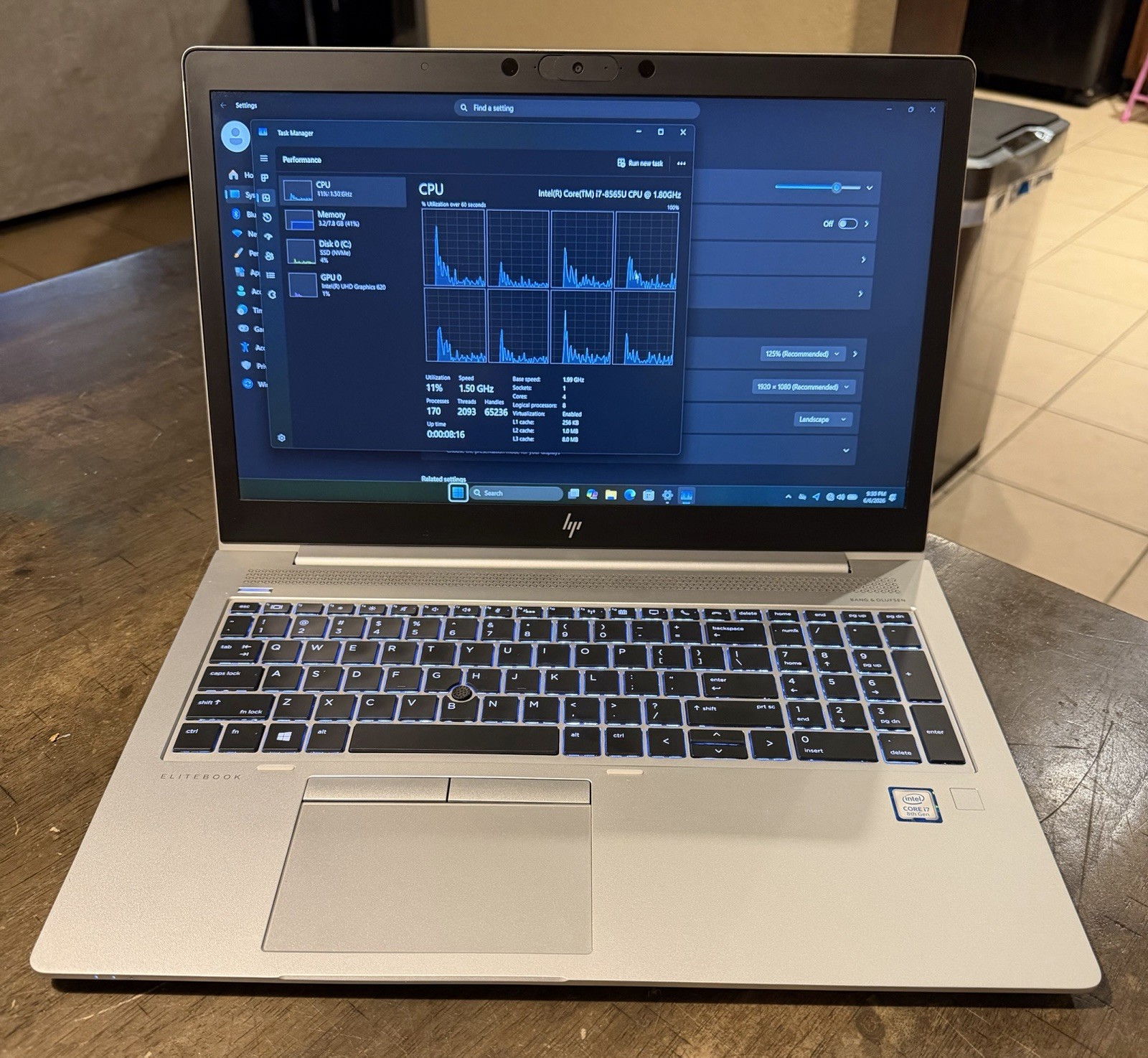 HP ELITEBOOK 850 G6 INTEL CORE I7-8565U 8GB RAM 256GB NVME 15.6 IN FHD CAM WIN11