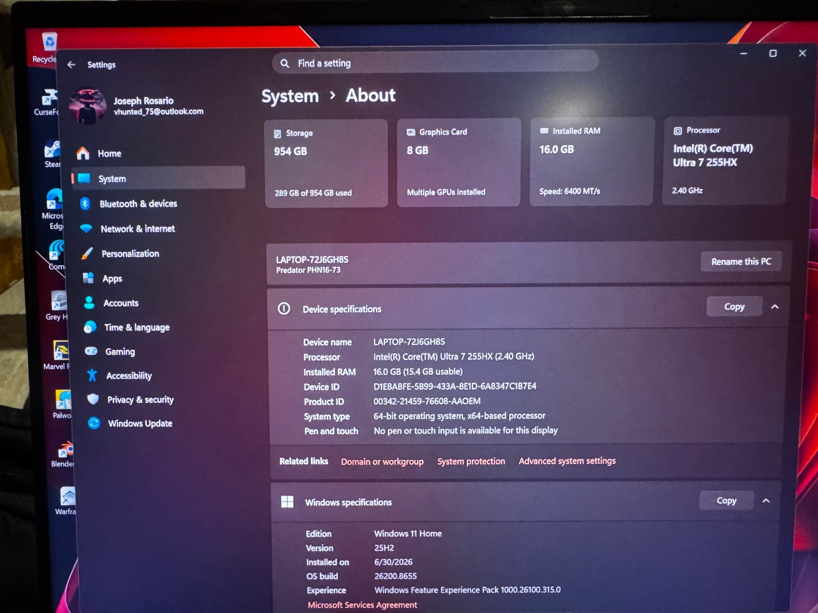 Acer Predator Helios Neo 16 AI RTX 5070 Ultra 7 255HX 16GB 1TB 240Hz