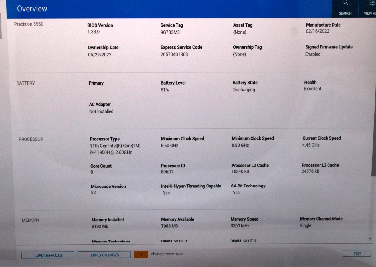 Dell Precision 5560 15.6″ Touch i9-11950H 8GB RAM 256GB SSD NIVIDIA RTX A2000