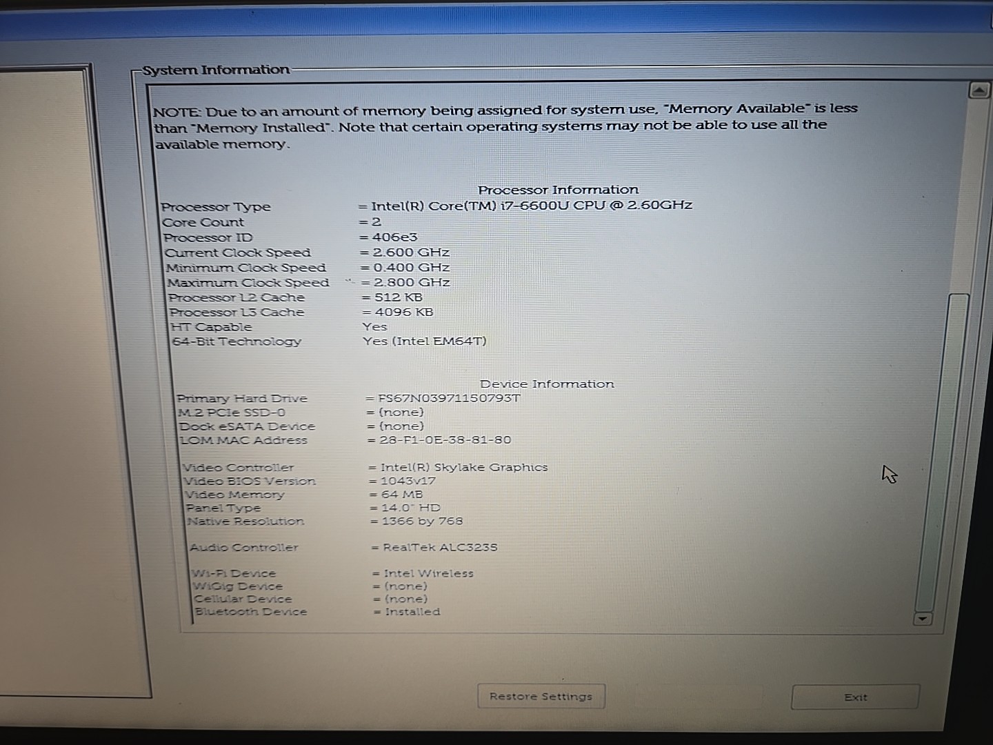 Dell Laptop Latitude E7470 14″ Intel i7-6600U @2.60GHz 16GB RAM 512GB SSD – READ