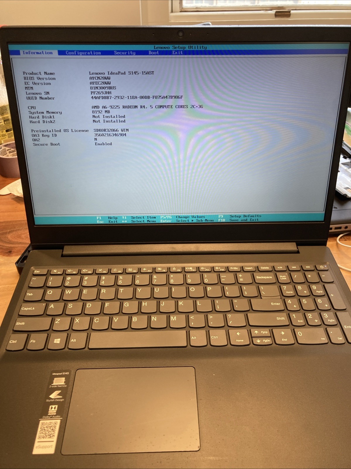 Lenovo IdeaPad S145-15AST AMD A6-9225 W/RADEON R4 8GB NO HDD/OS