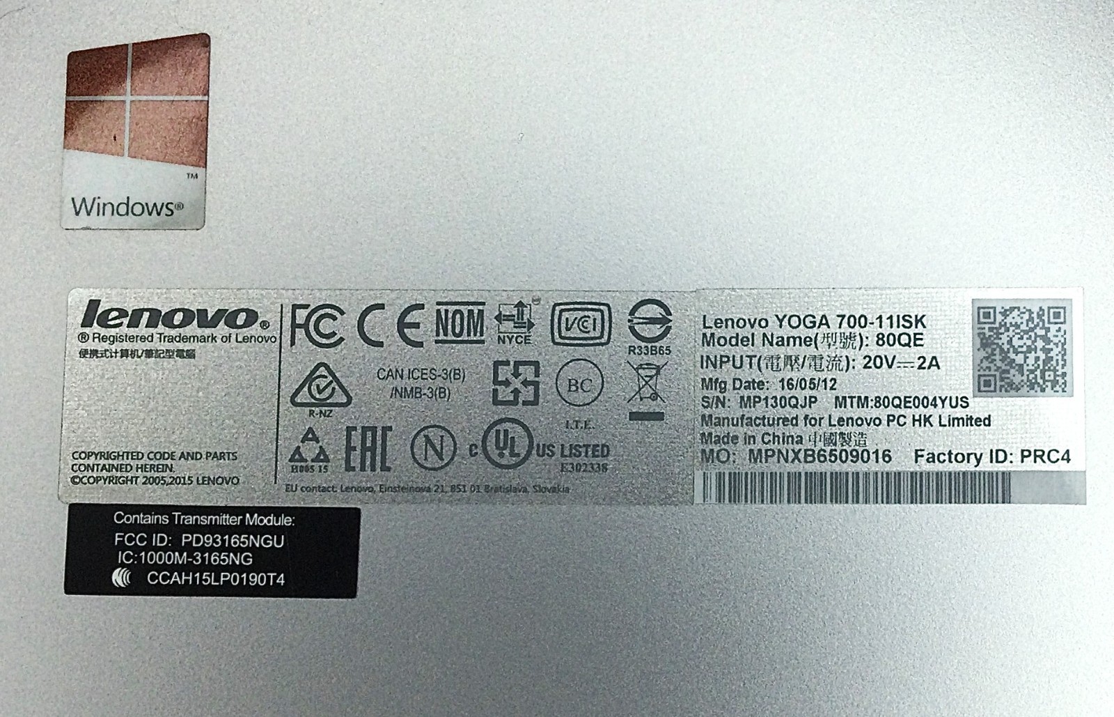 LENOVO YOGA 700-11isk 2in1, Silver , 256 GB SSD , 8GB Ram, Dual-Core m5-6Y54 CPU
