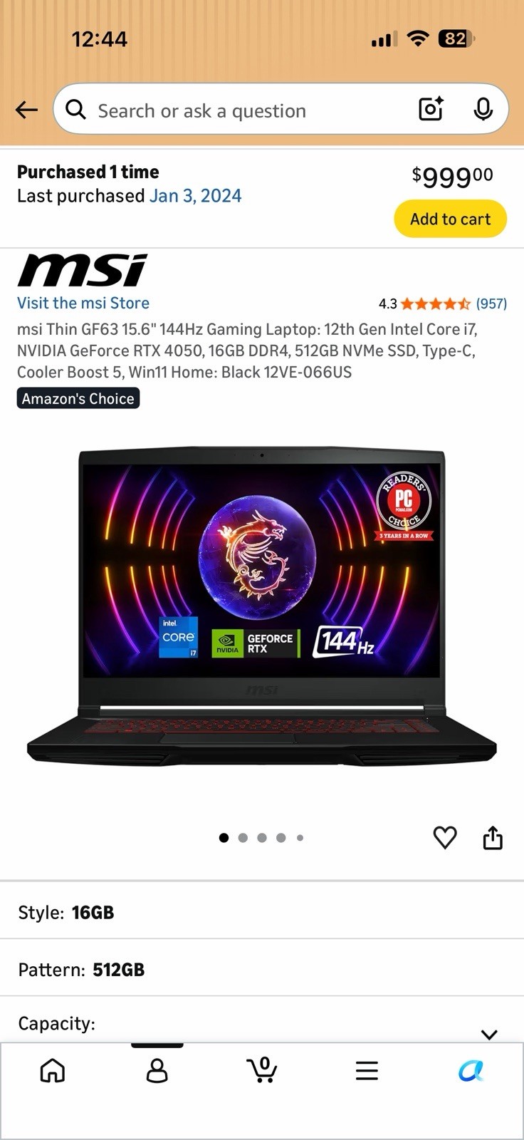 msi Thin GF63 15.6″ Gaming Laptop: 12th Gen Intel Core i7, NVIDIA GeForce, 16GB