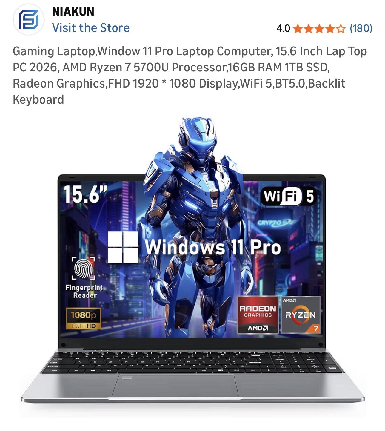 NIAKUN 15.6″ Gaming Laptop Intel N100 16GB RAM 1TB SSD FHD Windows 11 Pro