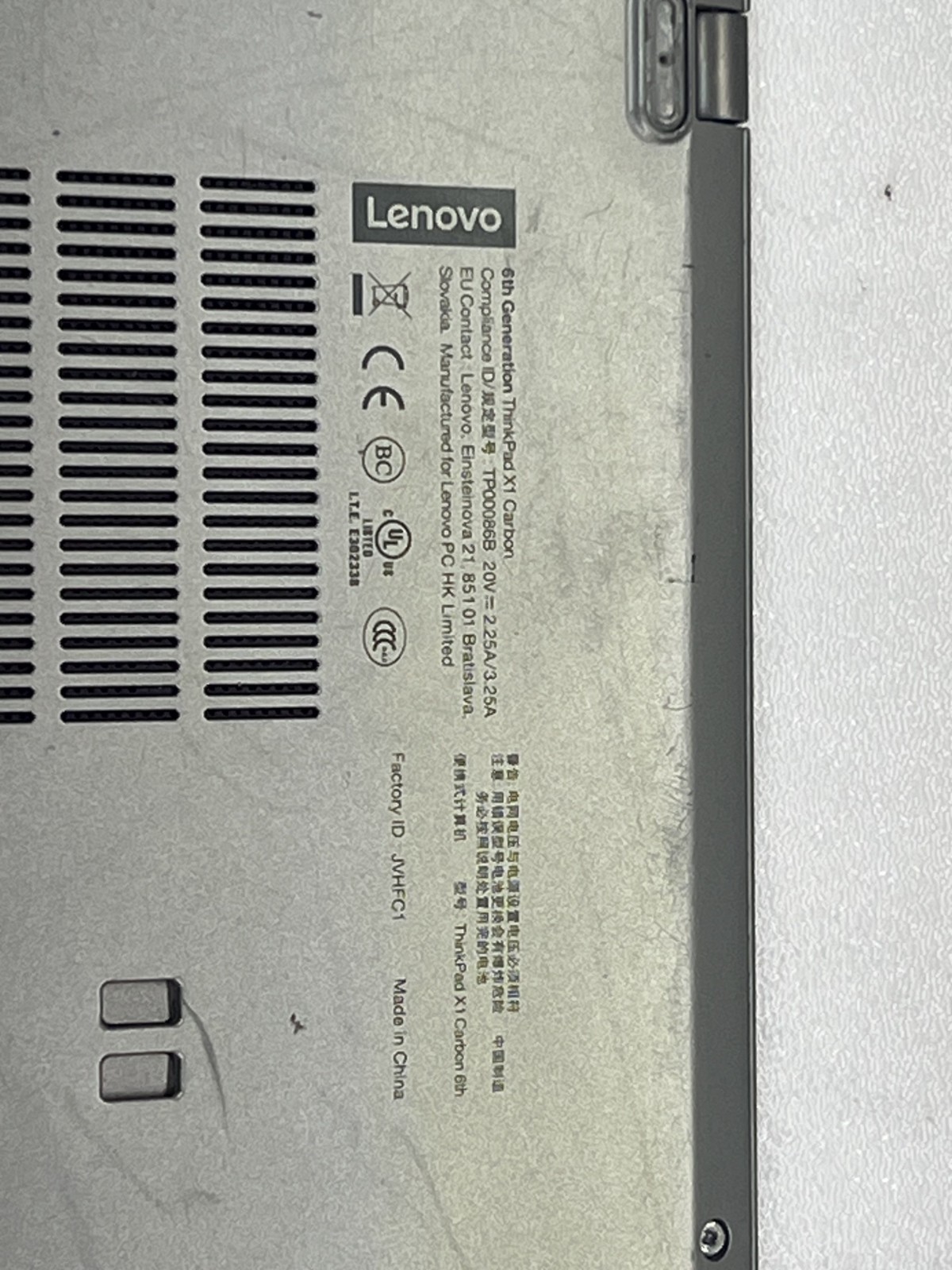 LENOVO THINKPAD X1 CARBON GEN 6 i5-8250U@1.6GHz 8GB RAM 256GB NVMe W11P TOUCH AC