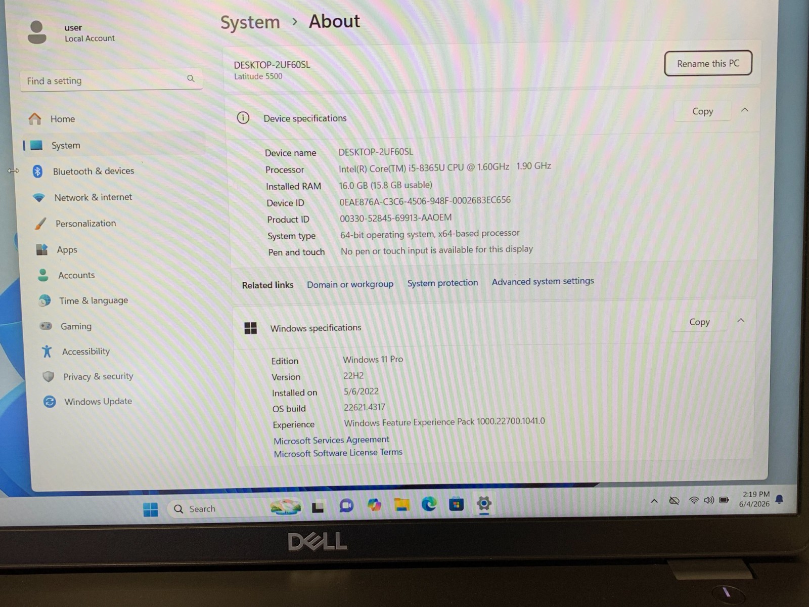 Dell Latitude 5500 15.6″ FHD i5-8365U 16GB 256GB W11P