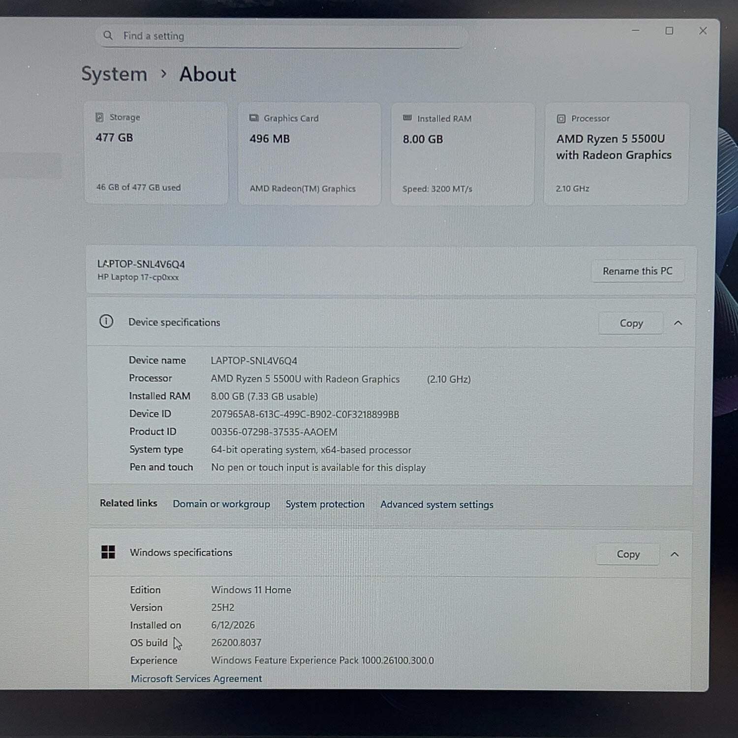 2021 HP Laptop 17.3″ Ryzen 5 5500U 2.1GHz Silver 17-CP0700DX 8GB RAM 512GB SSD