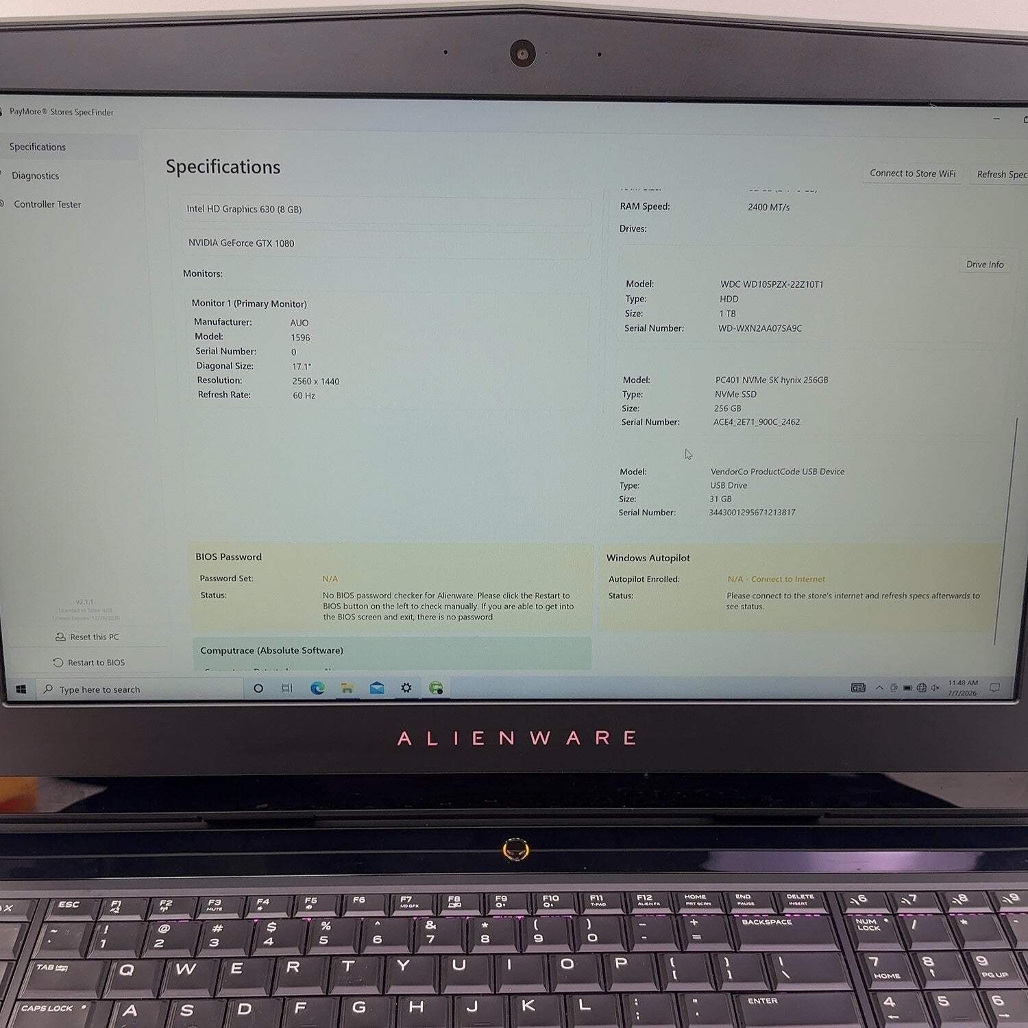 Alienware 17 R4 17.3″ i7-7820HK 2.9GHz 32GB RAM 256GB SSD 1TB HDD