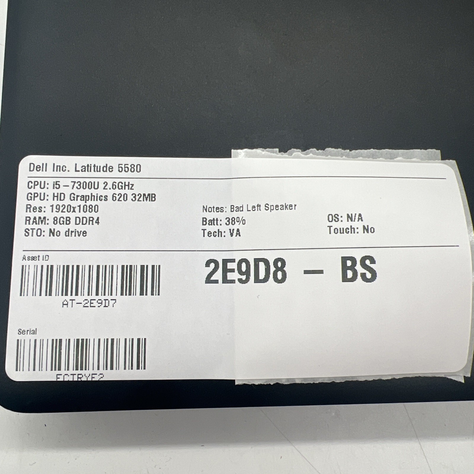 Dell Latitude 5580 i5 7300U 2.6GHz 8GB RAM No Drive No OS