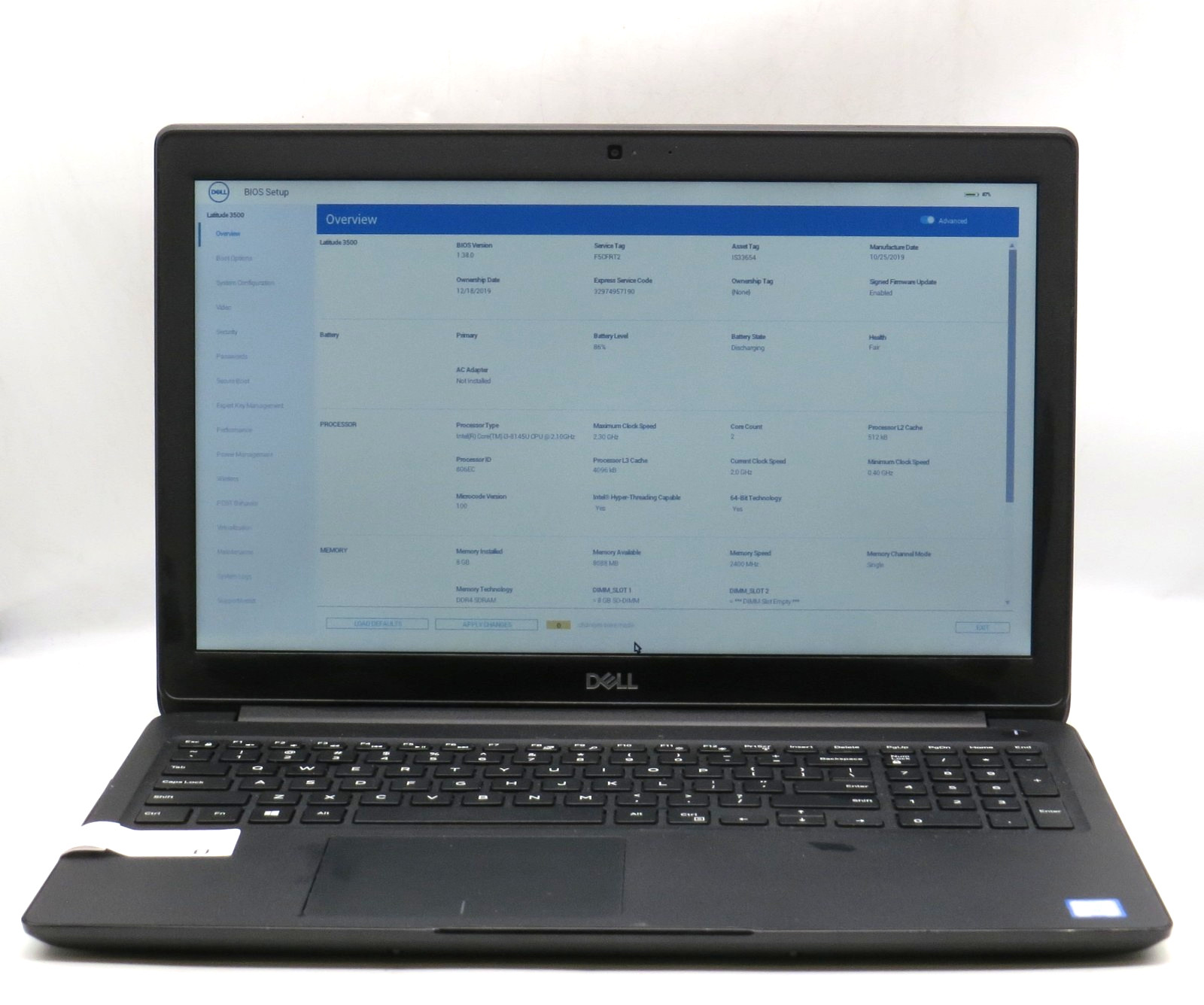 Dell Latitude 3500 i3-8145U @ 2.10 8GB DDR4 256GB M.2 No OS
